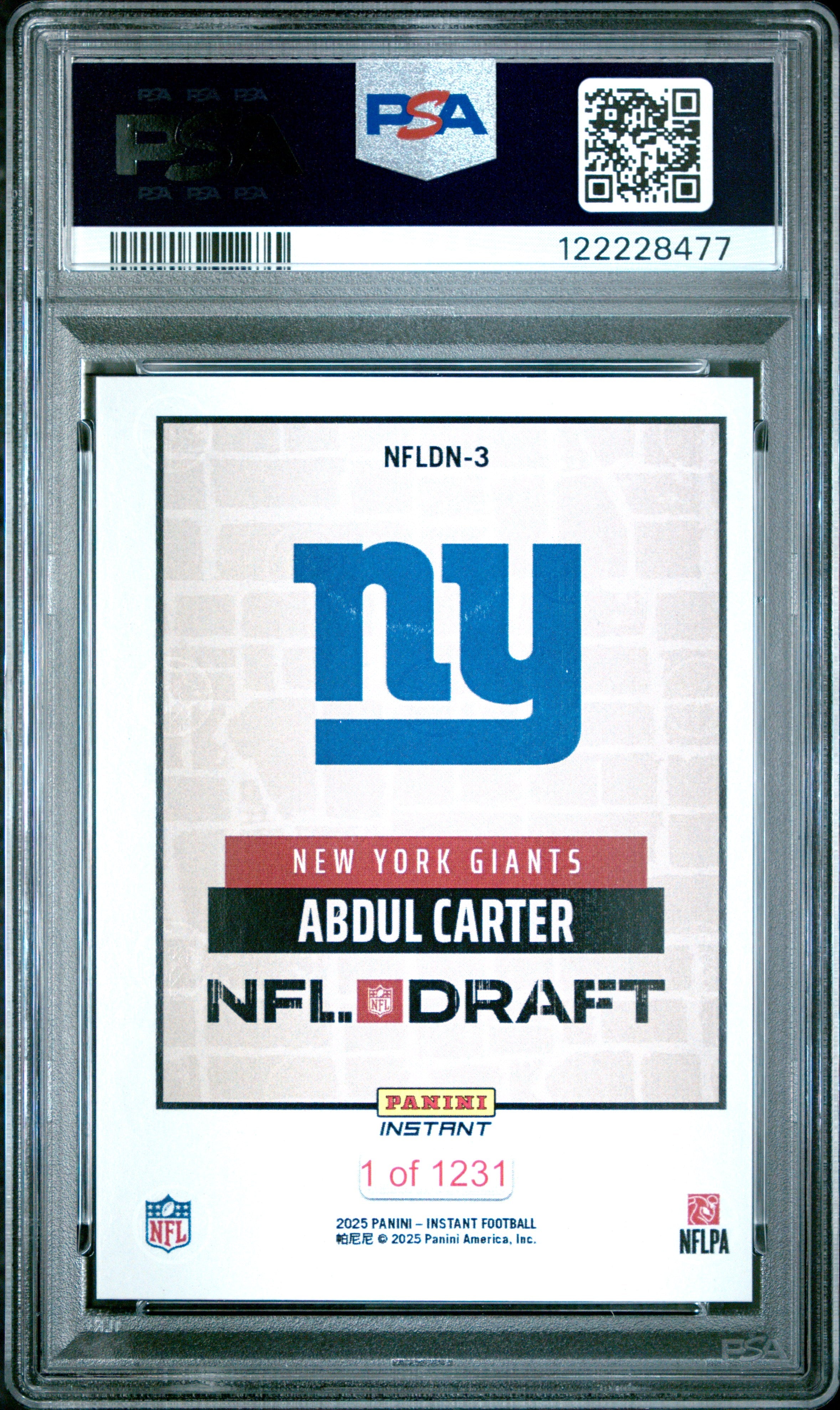 Graded 2025 Panini Instant Abdul Carter #NFLDN3 NFL Draft Night Rookie RC Football Card PSA 8 Near Mint