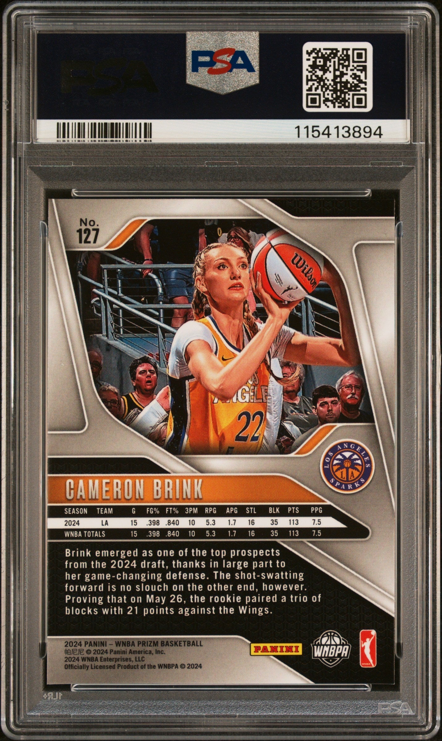 Graded 2024 Panini Prizm WNBA Cameron Brink #127 Rookie RC Basketball Card PSA 9 Mint
