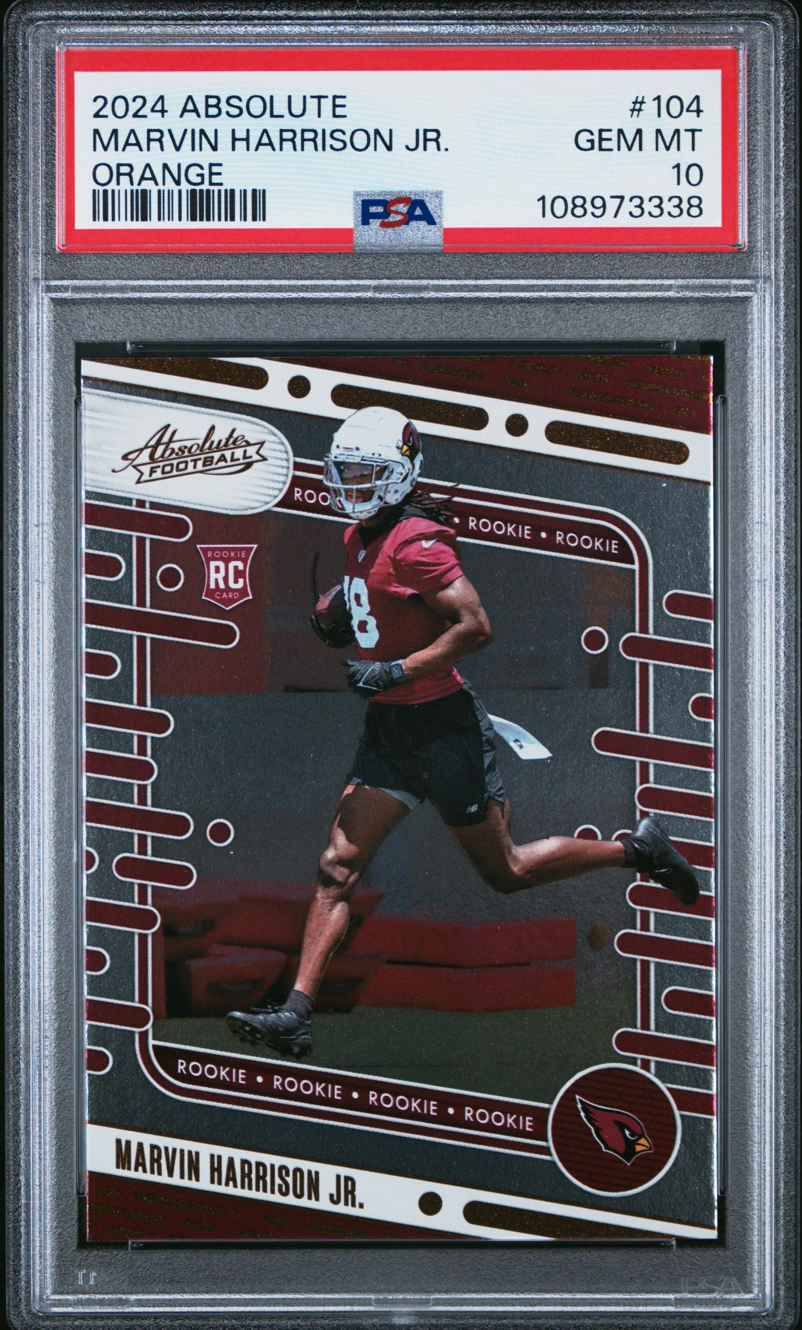 Graded 2024 Panini Absolute Marvin Harrison Jr #104 Orange Rookie RC Football Card PSA 10 Gem Mint