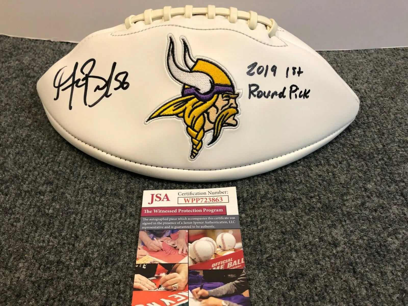 Garrett Bradbury Autographed Signed Insc Minnesota Vikings Logo Football Jsa Coa