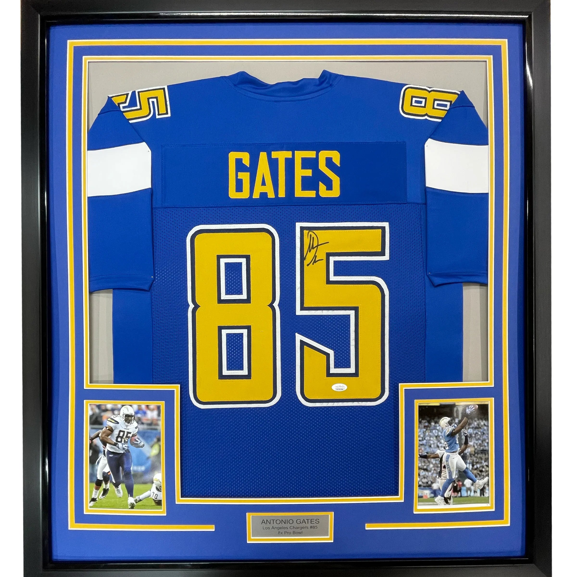Framed Autographed/Signed Antonio Gates 35x39 Los Angeles LA Color Rush Football Jersey Beckett BAS COA