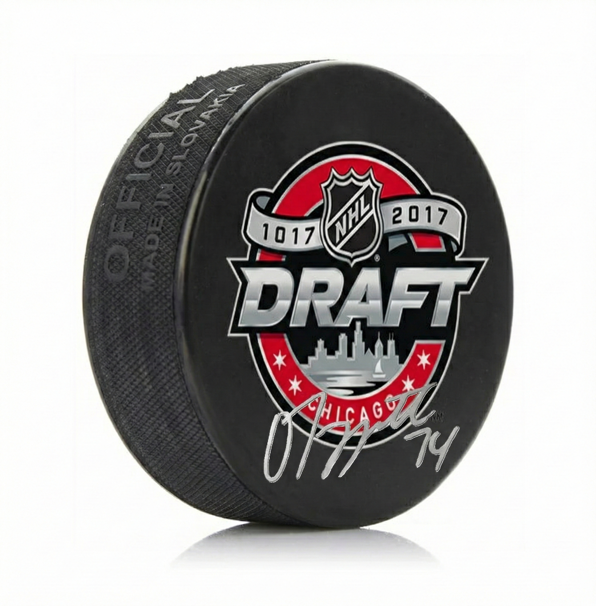 Owen Tippett Autographed Philadelphia Flyers 2017 Draft Hockey Logo Puck - Silver Signature