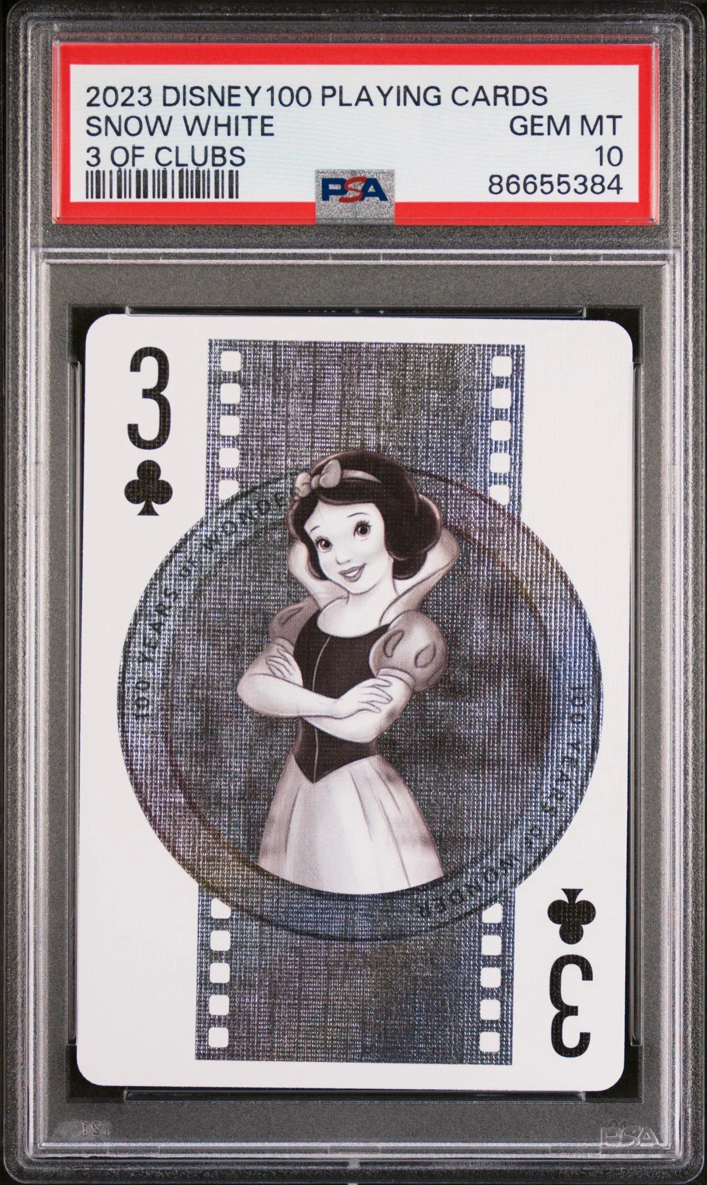 2023 DISNEY 100 PLAYING CARDS SNOW WHITE 3 OF CLUBS PSA 10