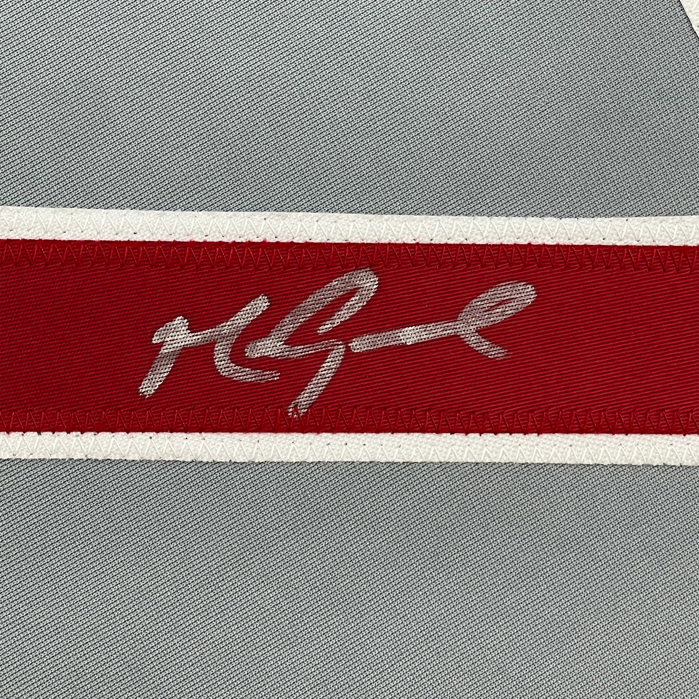 Framed Autographed/Signed Mark Grace 35x39 Chicago Grey Baseball Jersey JSA COA