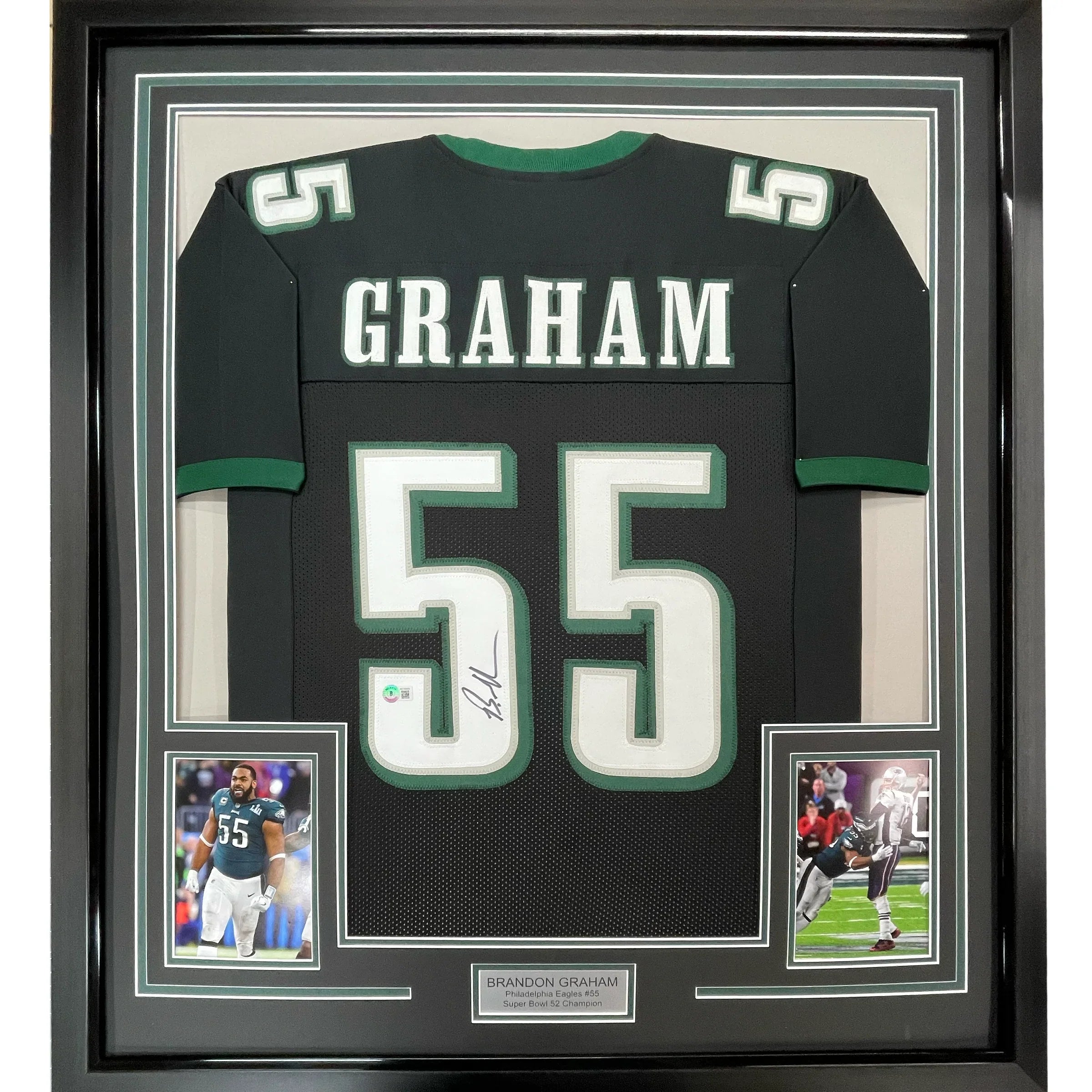 Framed Autographed/Signed Brandon Graham 35x39 Philadelphia Black Football Jersey JSA COA