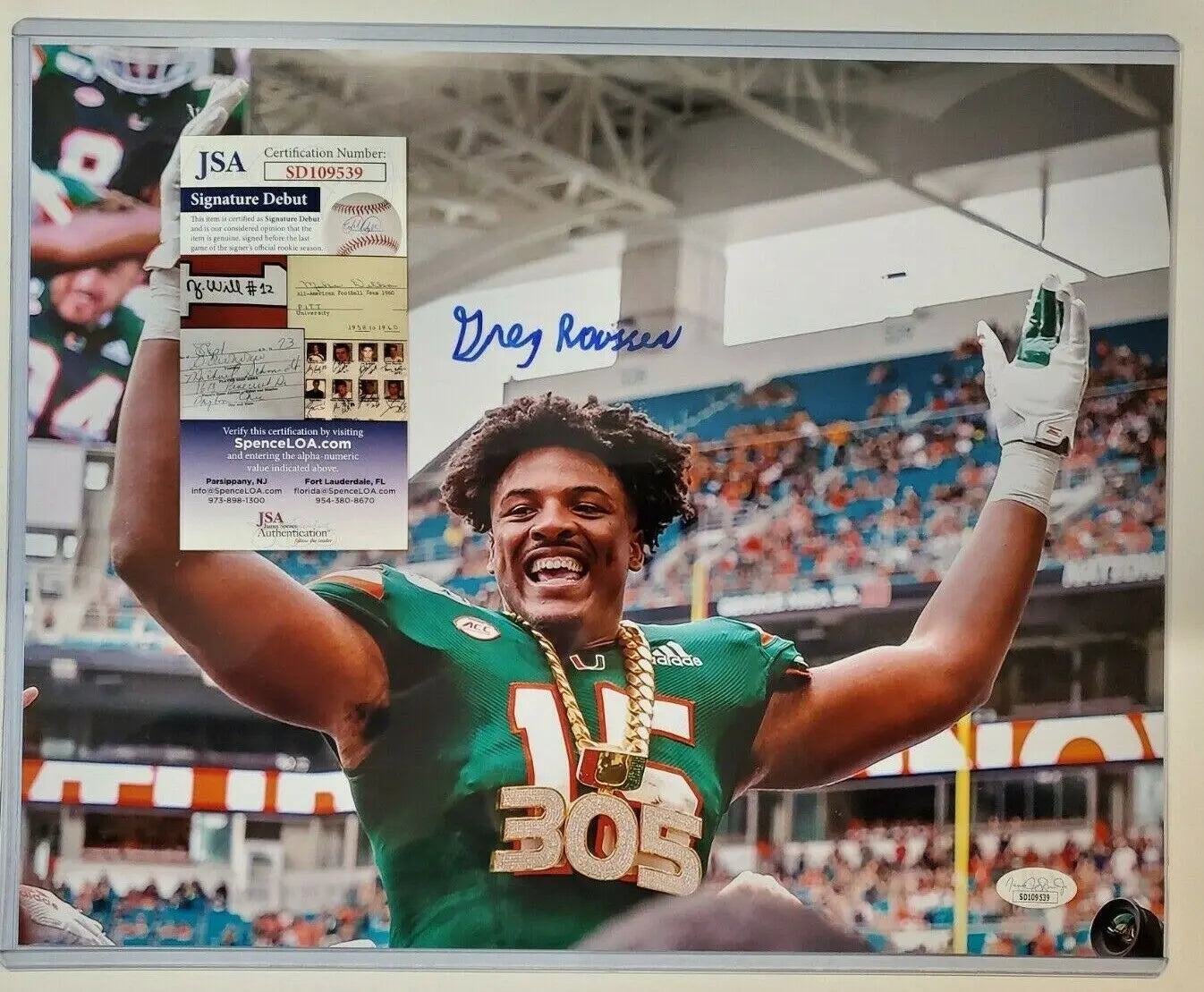 Greg Rousseau Autographed Signed Miami Hurricanes 11X14 Photo Jsa Coa