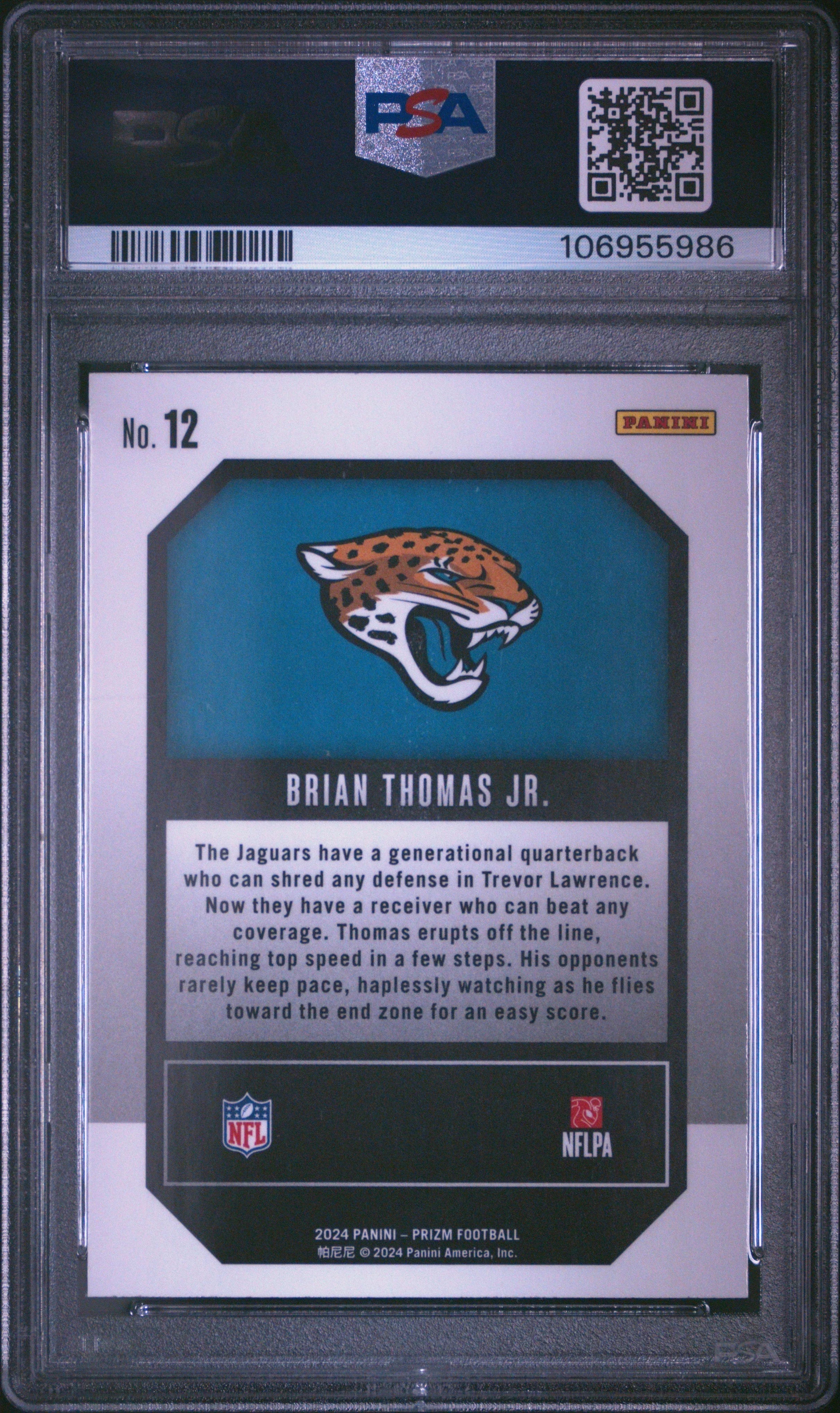 Graded 2024 Panini Prizm Brian Thomas Jr #12 Emergent Rookie RC Football Card PSA 10 Gem Mint