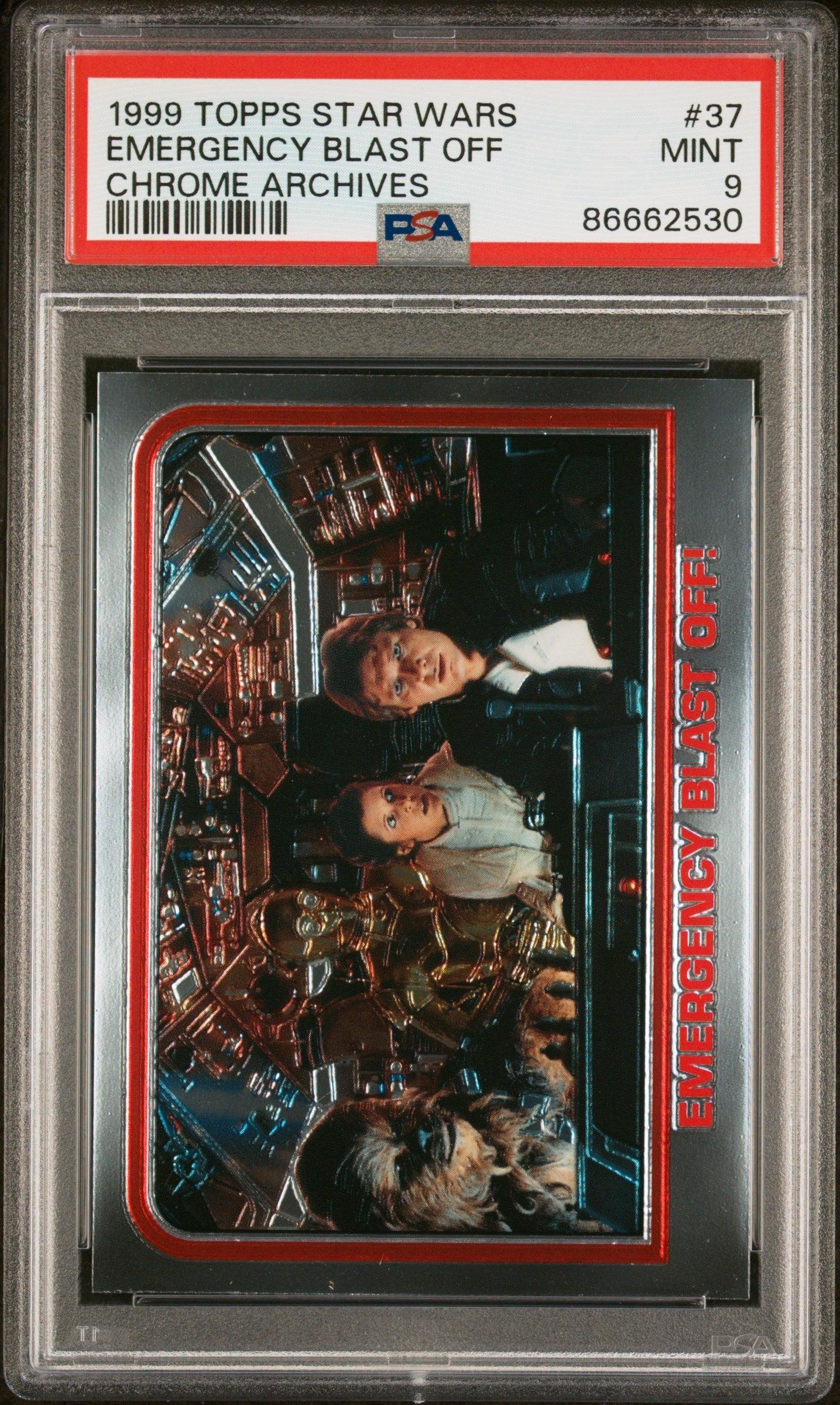 1999 TOPPS CHROME STAR WARS CHROME ARCHIVES EMERGENCY BLAST OFF CHROME ARCHIVES #37 - PSA 9