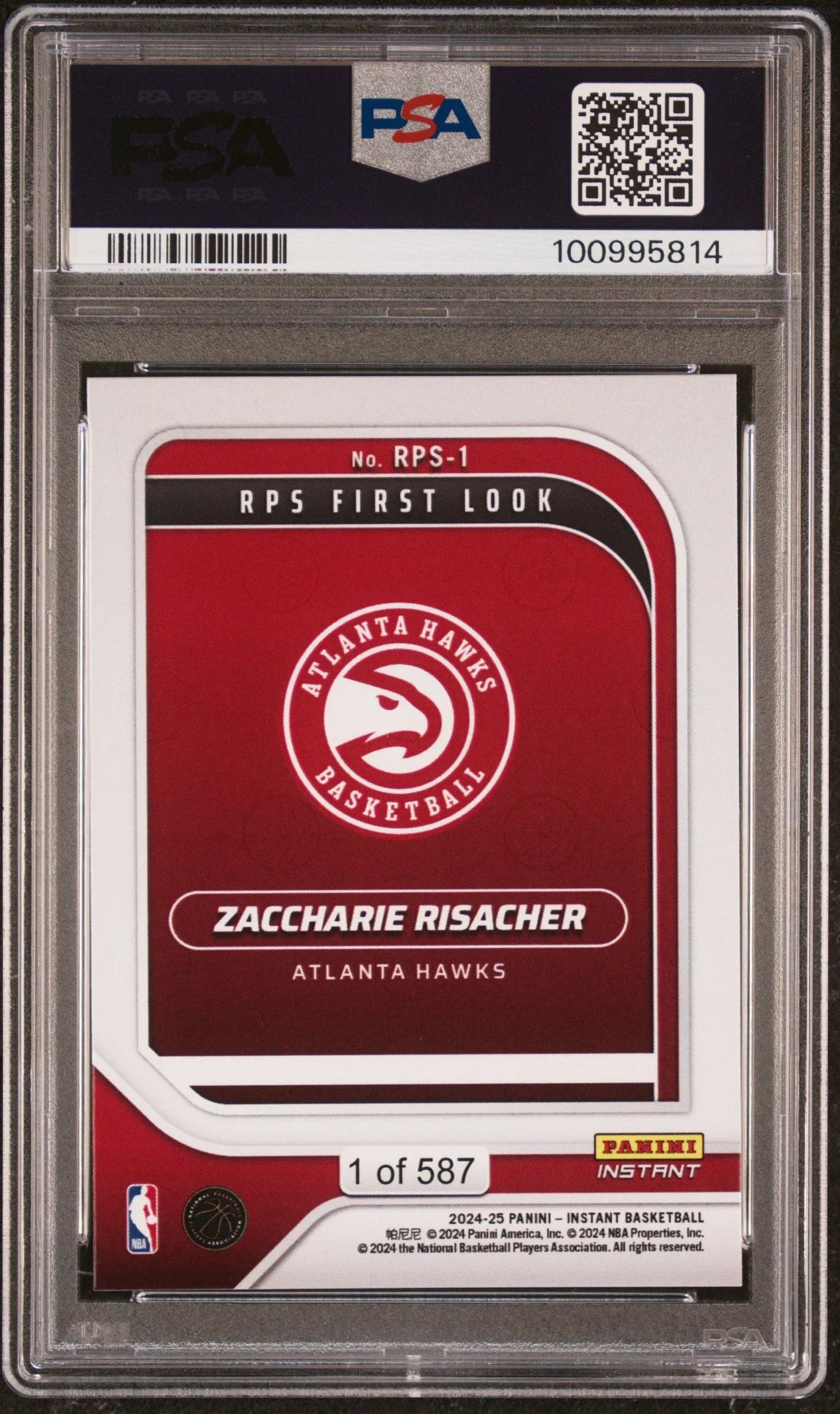 Graded 2024 Panini Instant NBA Zaccharie Risacher #1 RPS First Look Rookie RC Basketball Card PSA 9 Mint