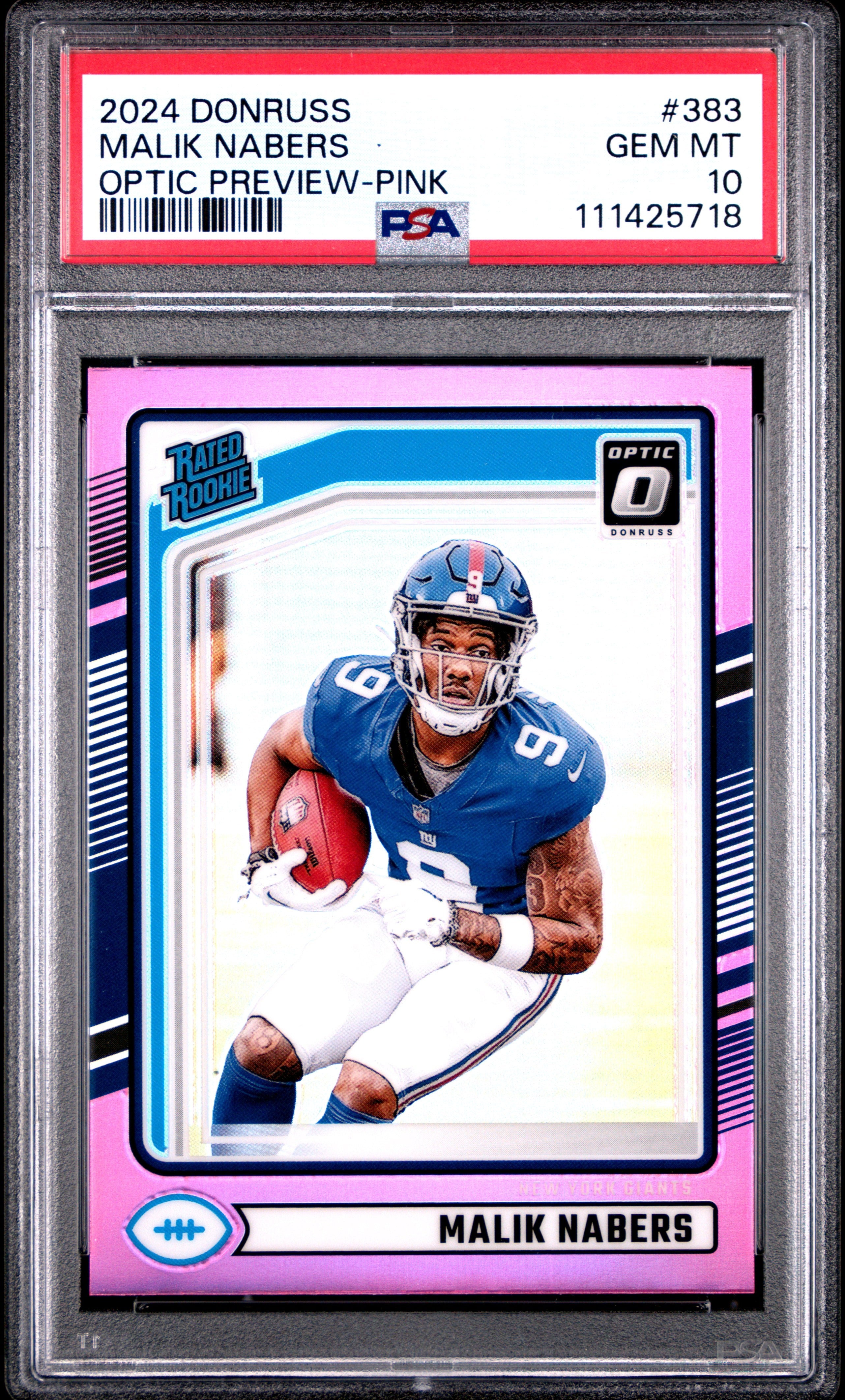 Graded 2024 Panini Donruss Malik Nabers #383 Optic Preview Pink Rookie RC Football Card PSA 10 Gem Mint