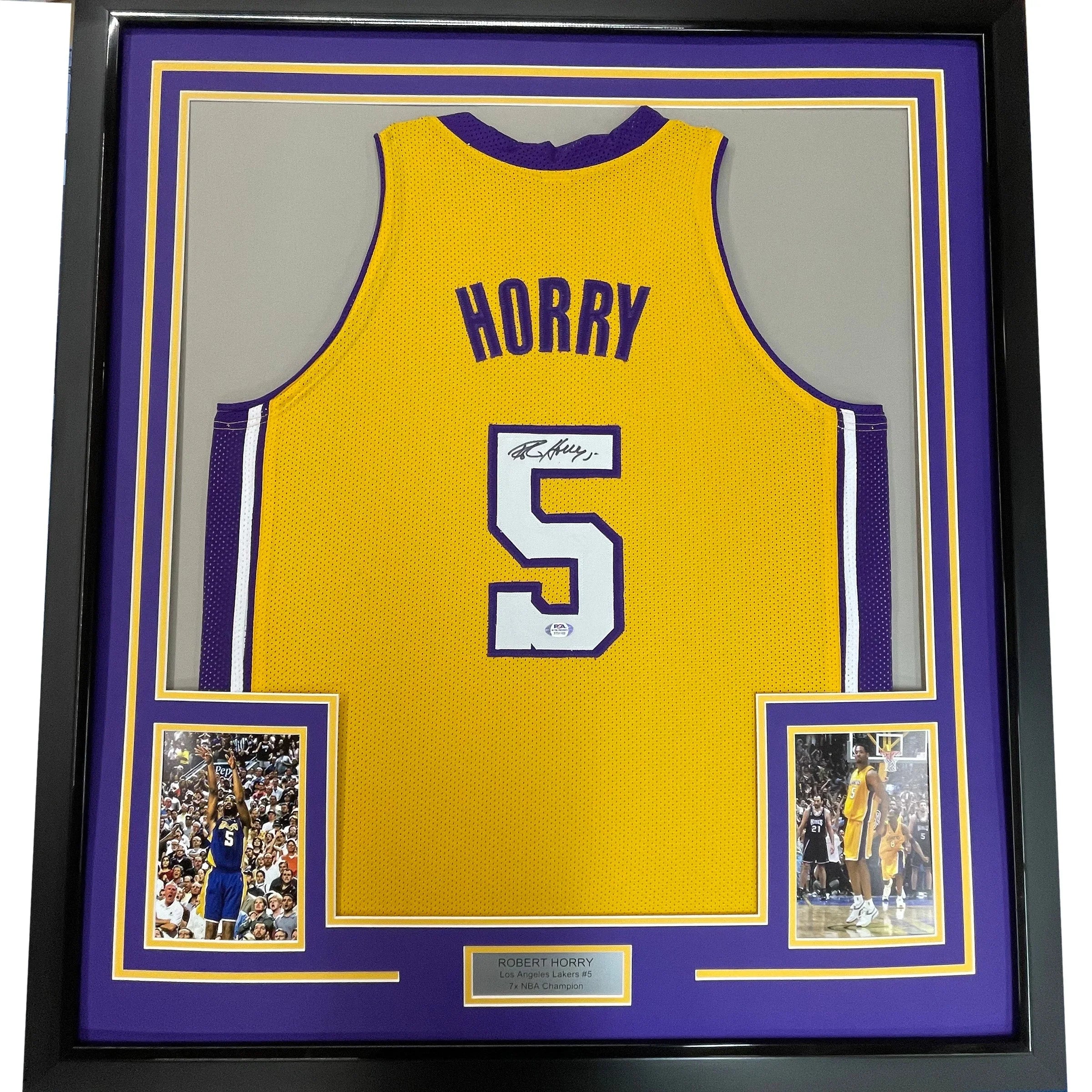 Framed Autographed/Signed Robert Horry 35x39 Los Angeles LA Yellow Basketball Jersey PSA/DNA COA