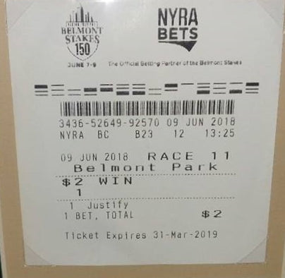 Mike Smith & Justify 2018 Belmont Stakes Framed and Matted Horse Racing Ticket Collage