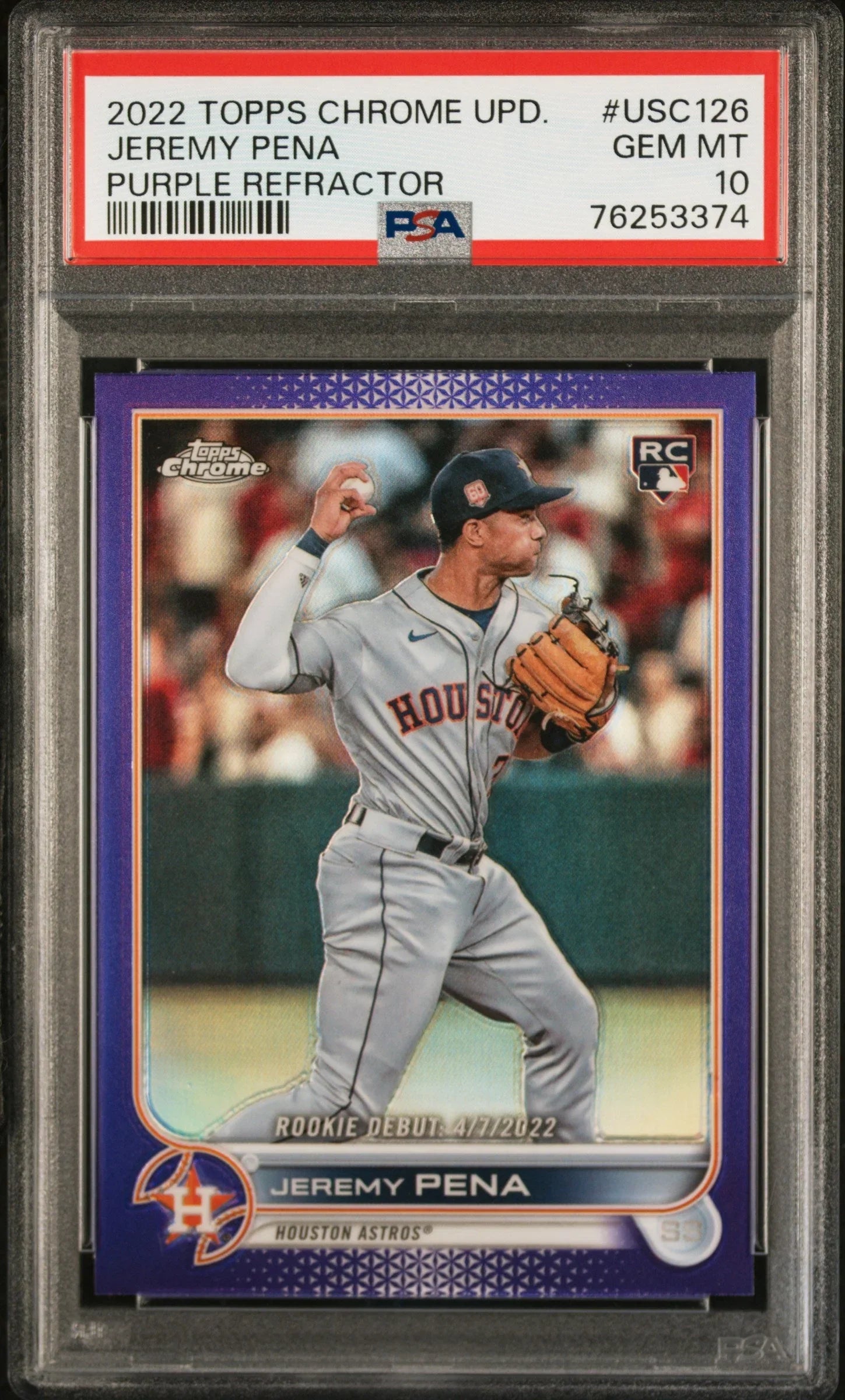 Graded 2022 Topps Chrome Update Jeremy Pena #USC126 Purple Refractor Rookie RC Baseball Card PSA 10 Gem Mint