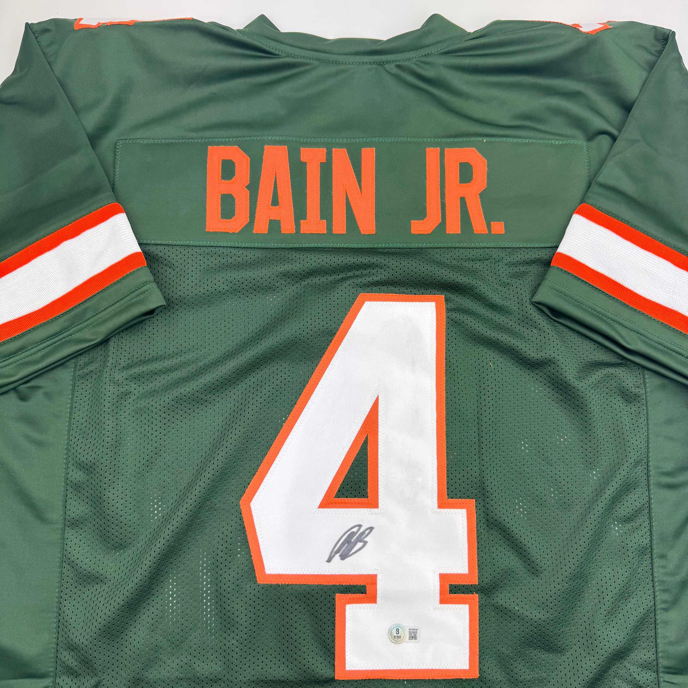 Autographed/Signed Rueben Bain Jr. Miami Green College Football Jersey Beckett BAS COA
