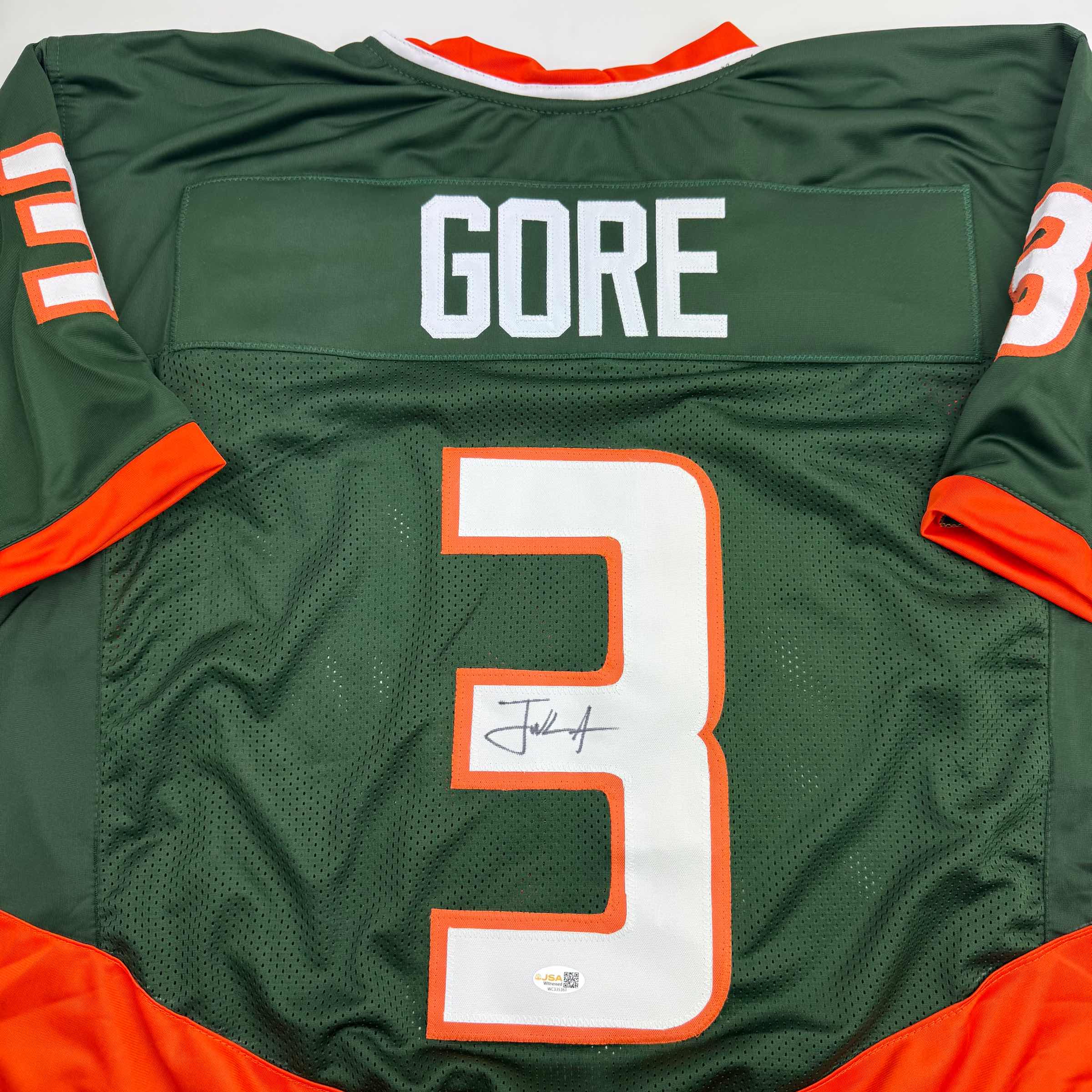Autographed/Signed Frank Gore Miami Green Football Jersey JSA COA