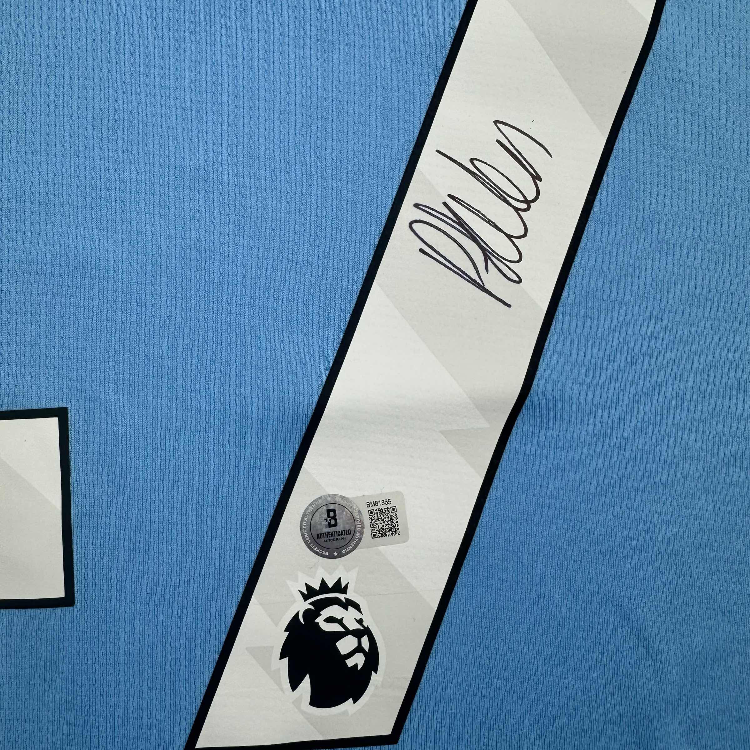 Framed Autographed/Signed Phil Foden 35x39 Manchester City Blue Soccer Futbol Jersey Beckett BAS COA #3