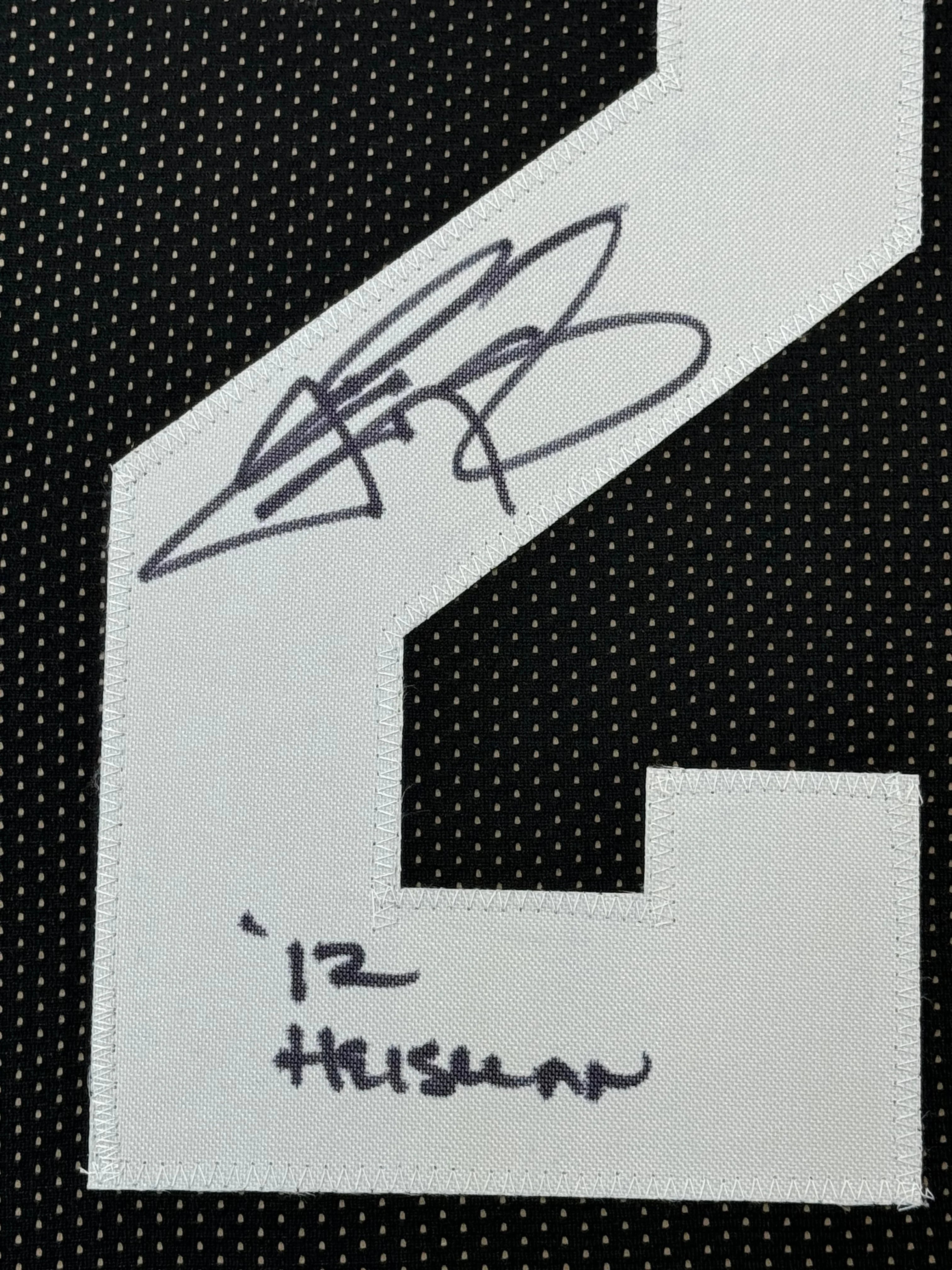 Framed Autographed/Signed Johnny Manziel 12 Heisman 35x39 Texas A&M Black College Football Jersey JSA COA
