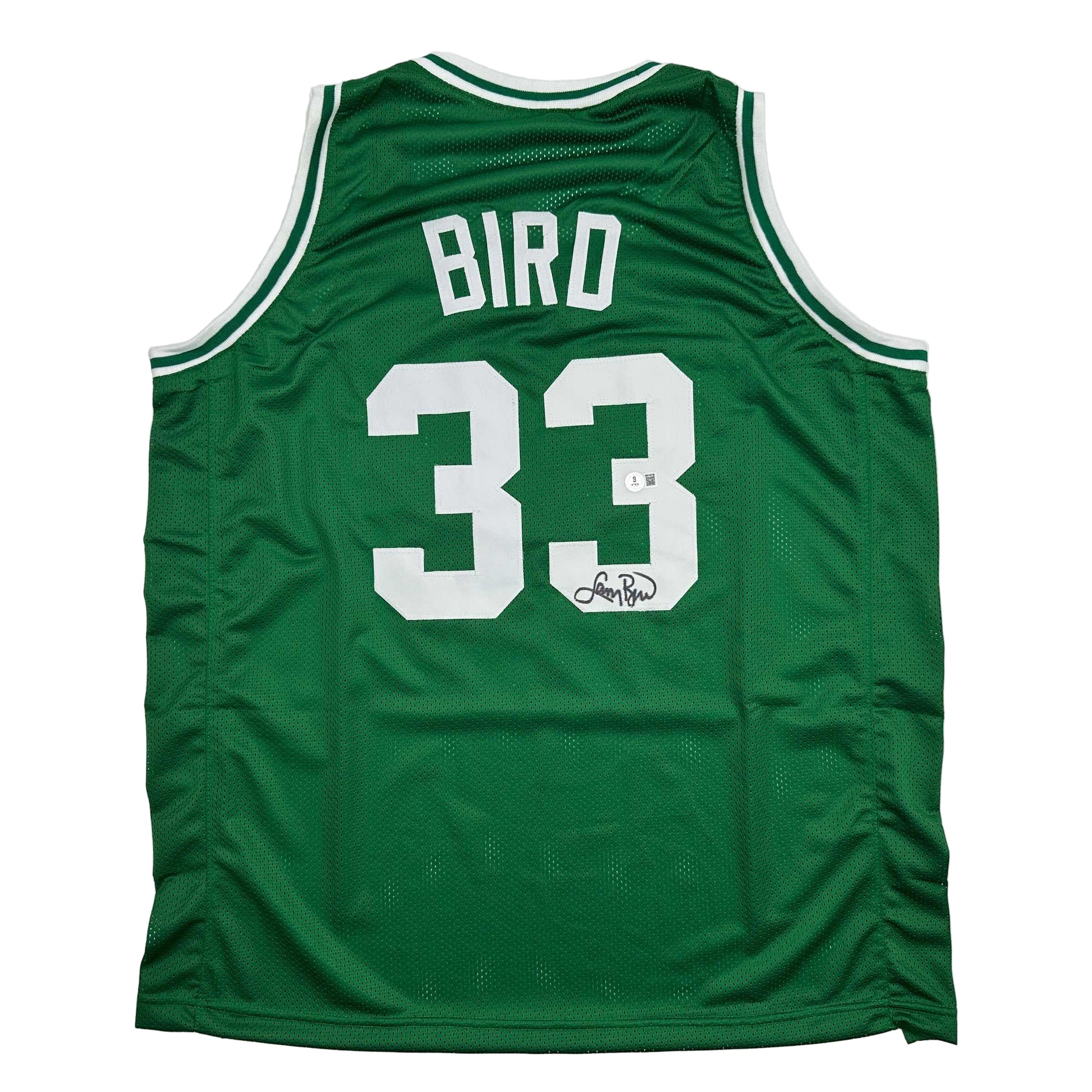 Autographed/Signed Larry Bird Boston Green Basketball Jersey Beckett BAS COA