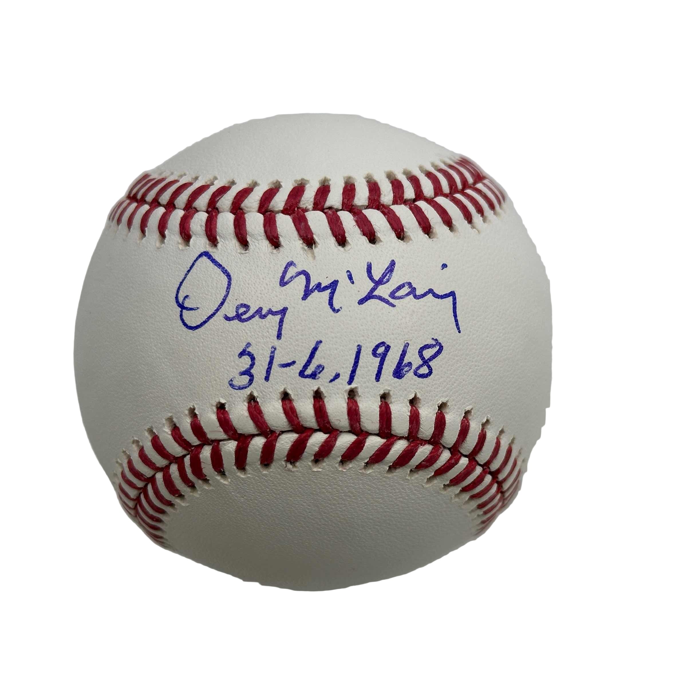 Autographed/Signed Denny McLain 31-6, 1968 Rawlings Official Major League Baseball ROML JSA COA