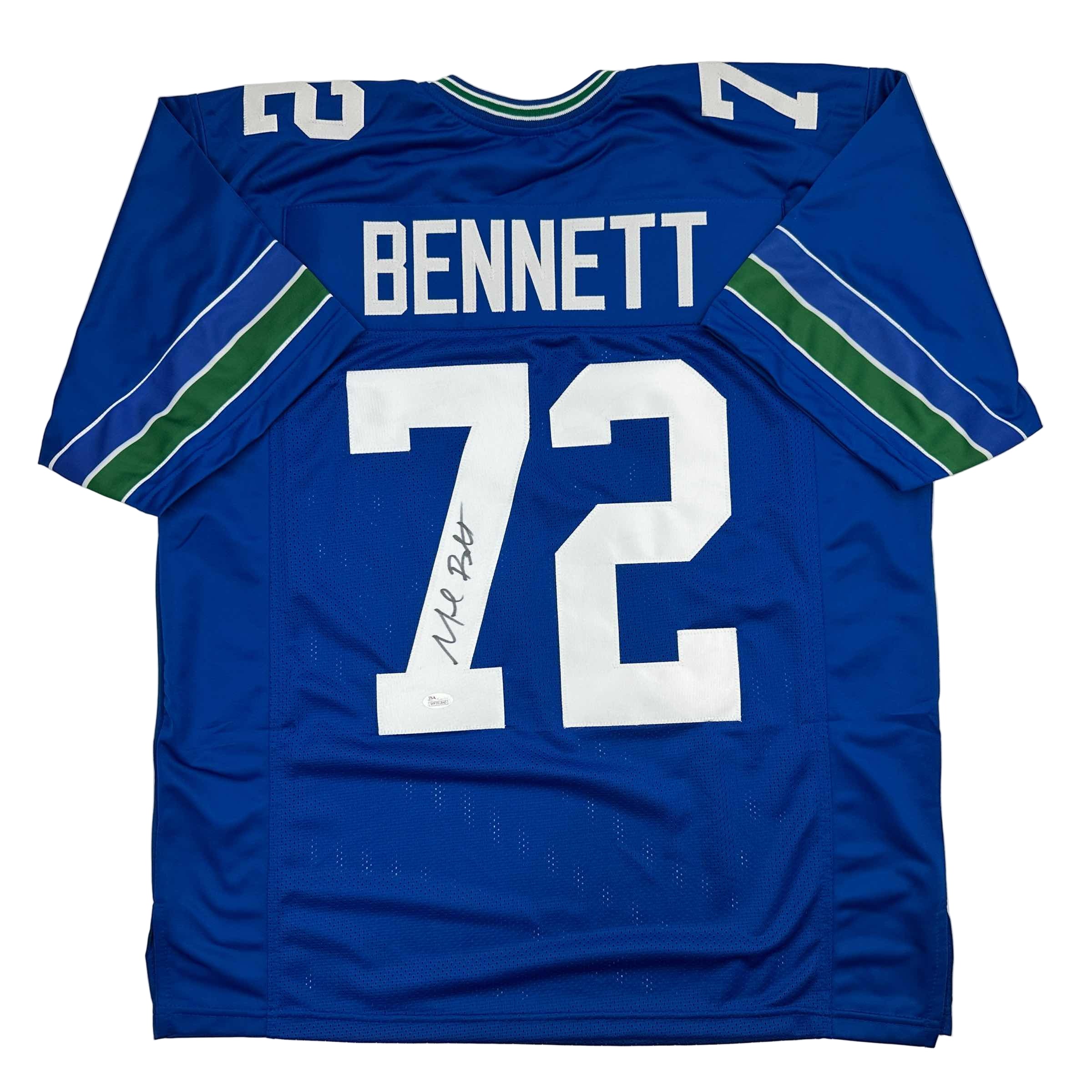 Autographed/Signed Michael Bennett Seattle Blue Retro Football Jersey JSA COA
