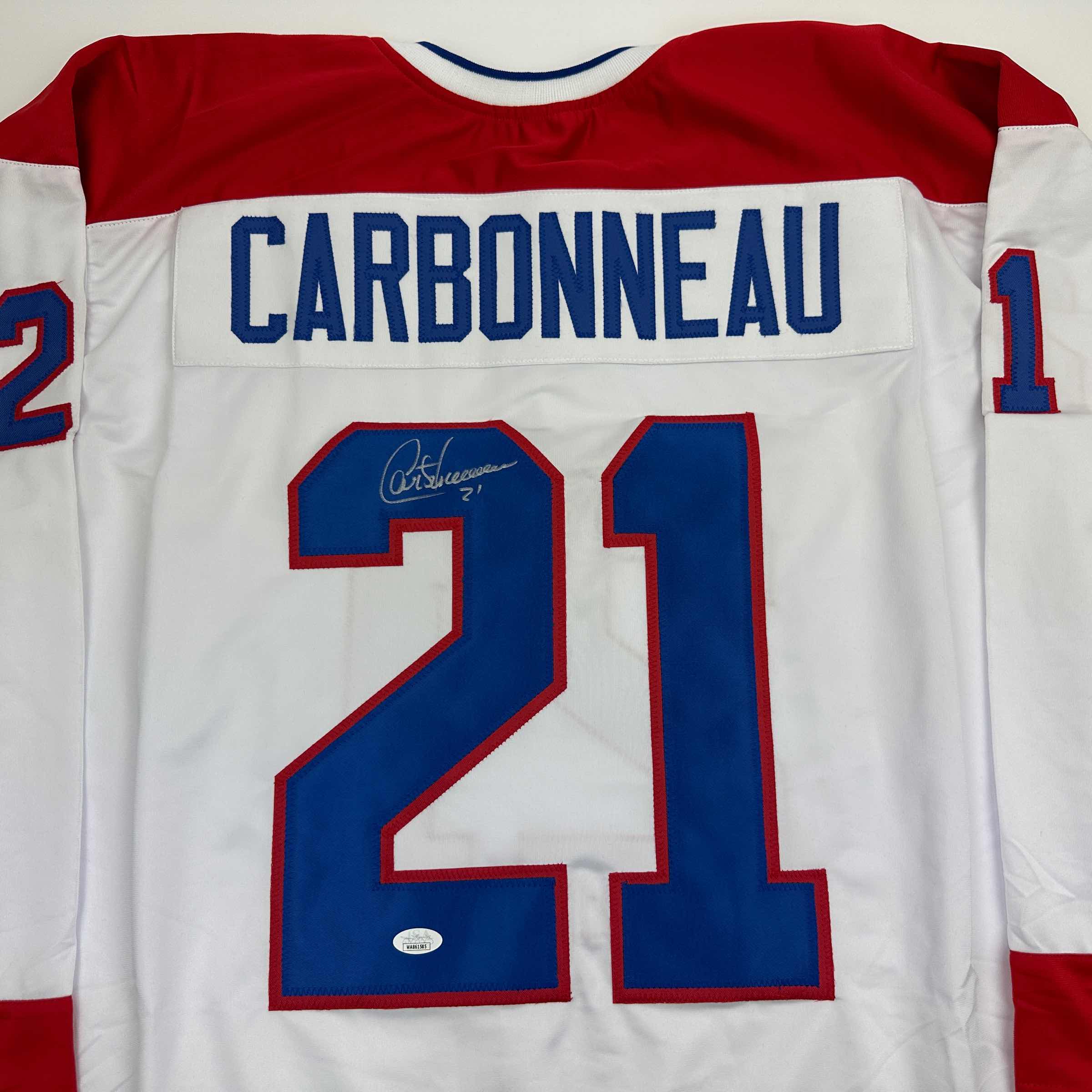 Autographed/Signed Guy Carbonneau Montreal White Hockey Jersey JSA COA