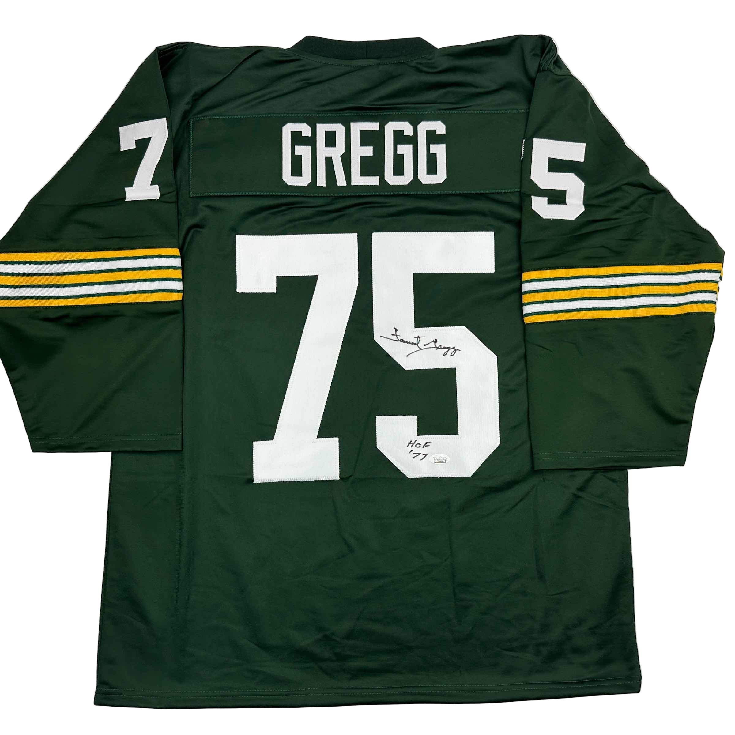 Autographed/Signed Forrest Gregg HOF 77 Green Bay Green Football Jersey JSA COA