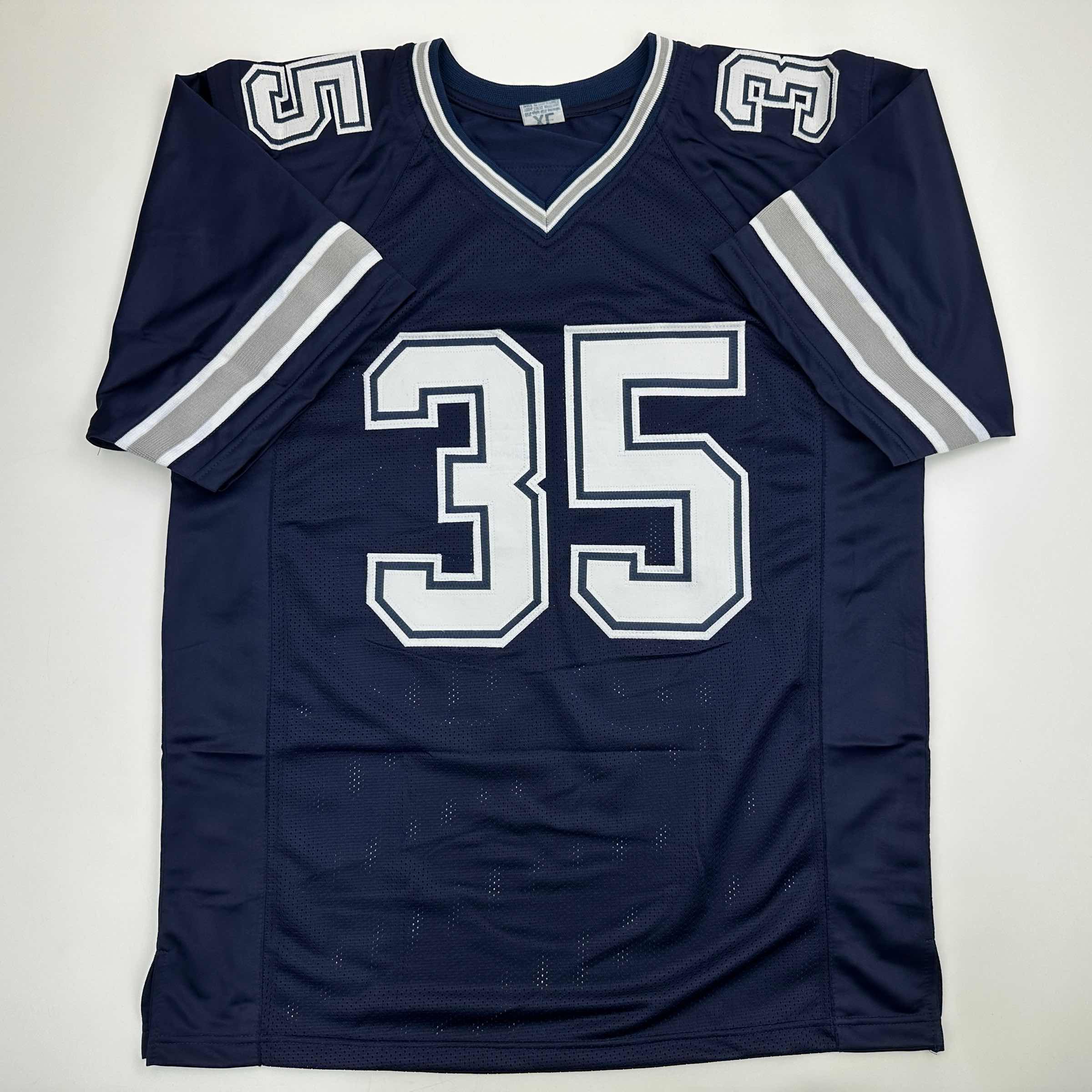 Autographed/Signed DeMarvion Overshown Dallas Blue Football Jersey JSA COA