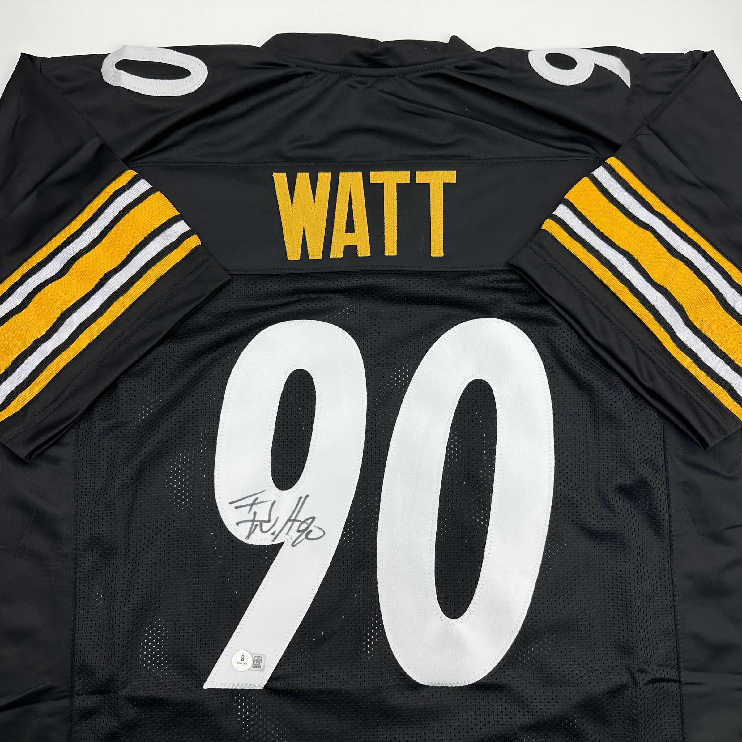 Autographed/Signed TJ T.J. Watt Pittsburgh Black Football Jersey Beckett BAS COA