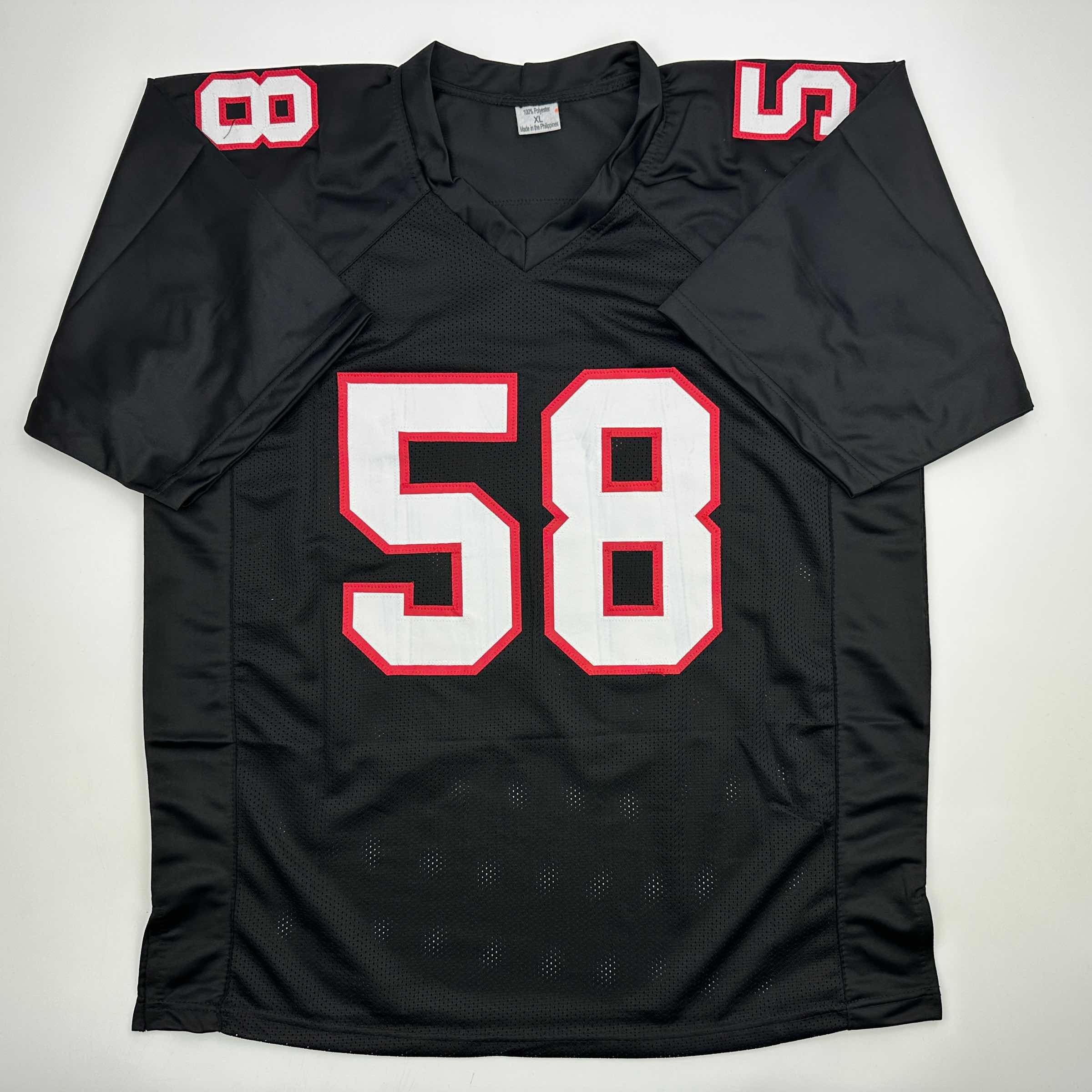 Autographed/Signed Jessie Tuggle Atlanta Black Football Jersey JSA COA