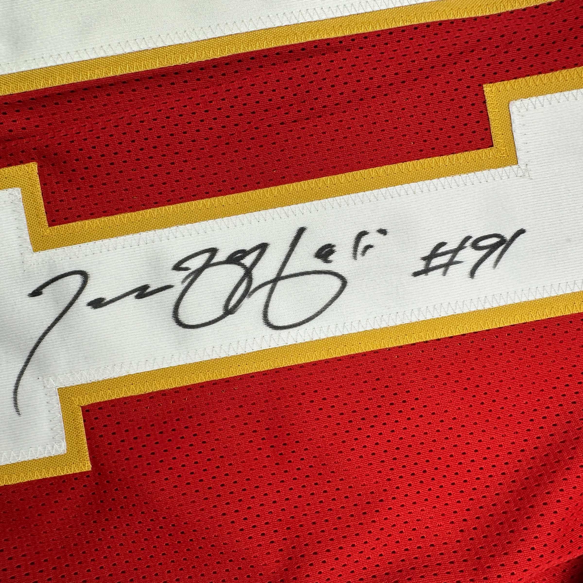 Autographed/Signed Tamba Hali Kansas City Red Football Jersey Beckett BAS COA