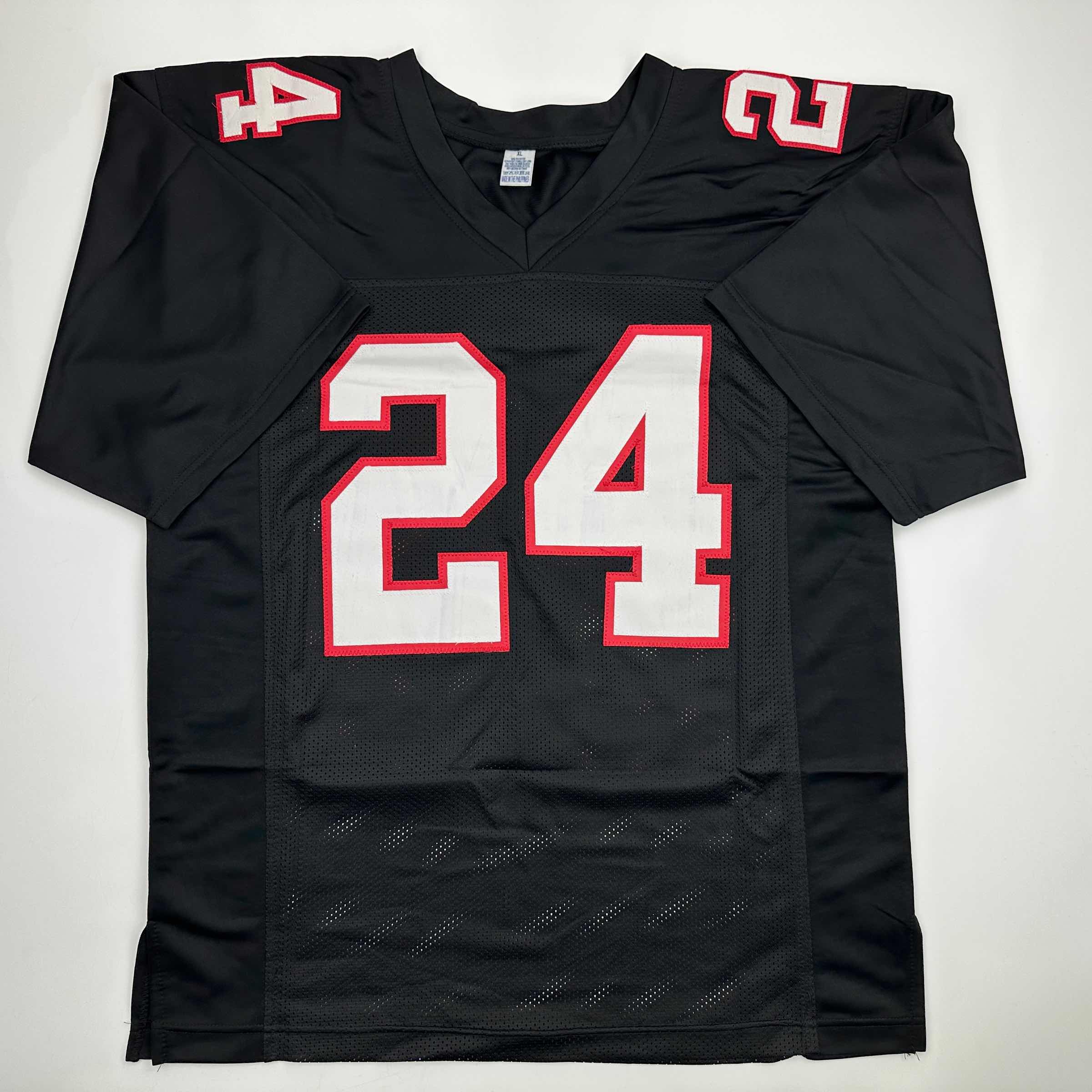 Autographed/Signed Devonta Freeman Atlanta Retro Black Football Jersey Beckett BAS COA
