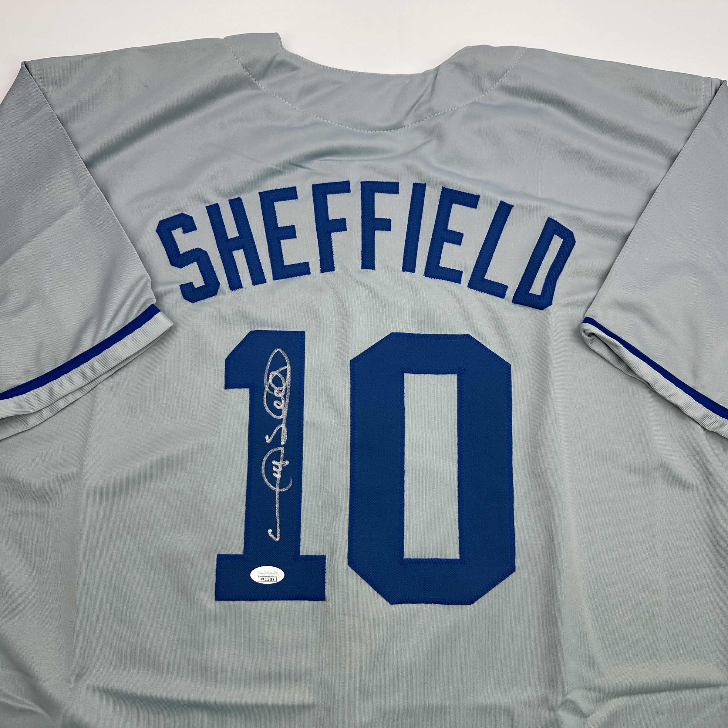 Autographed/Signed Gary Sheffield Los Angeles LA Grey Baseball Jersey JSA COA