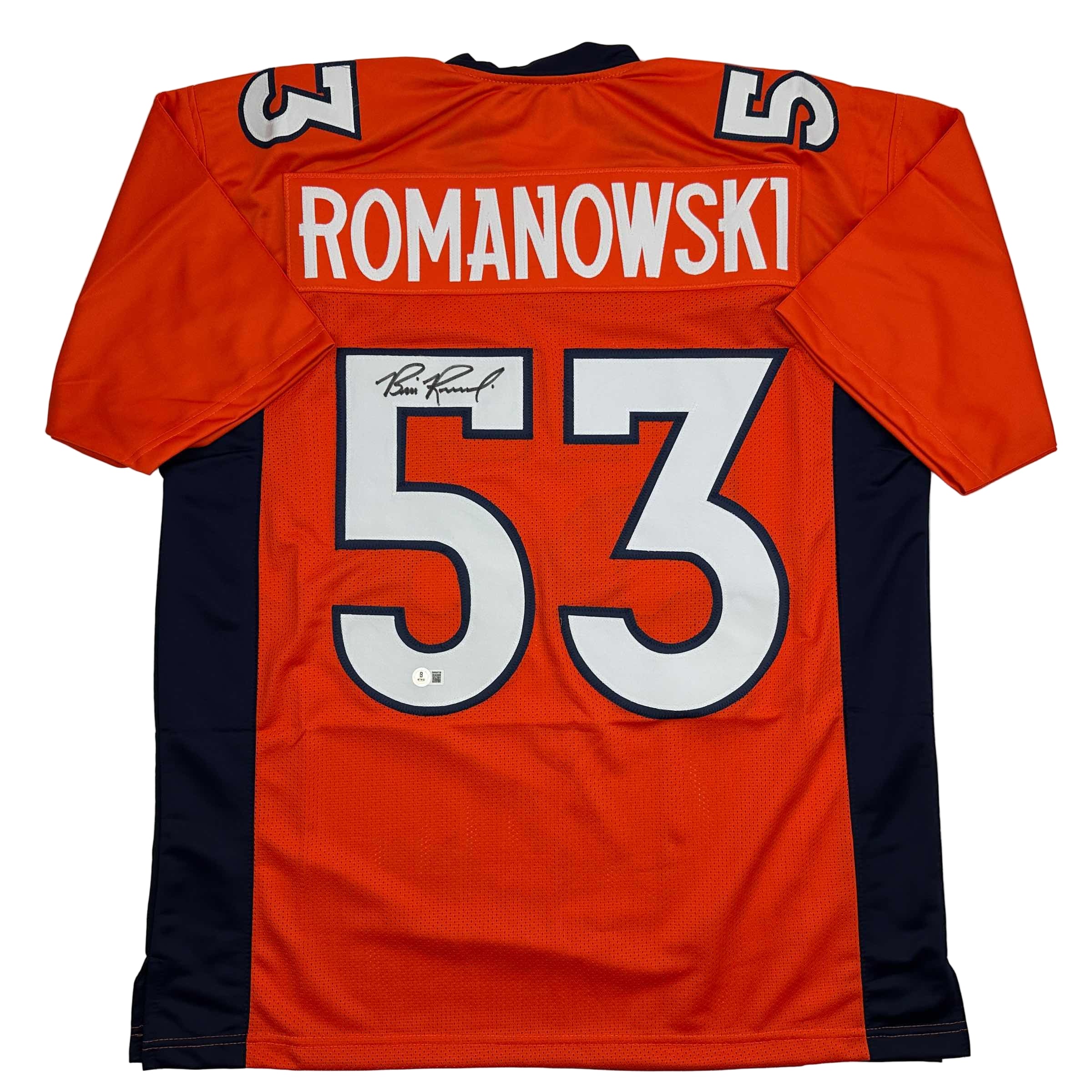 Autographed/Signed Bill Romanowski Denver Orange Football Jersey Beckett BAS COA