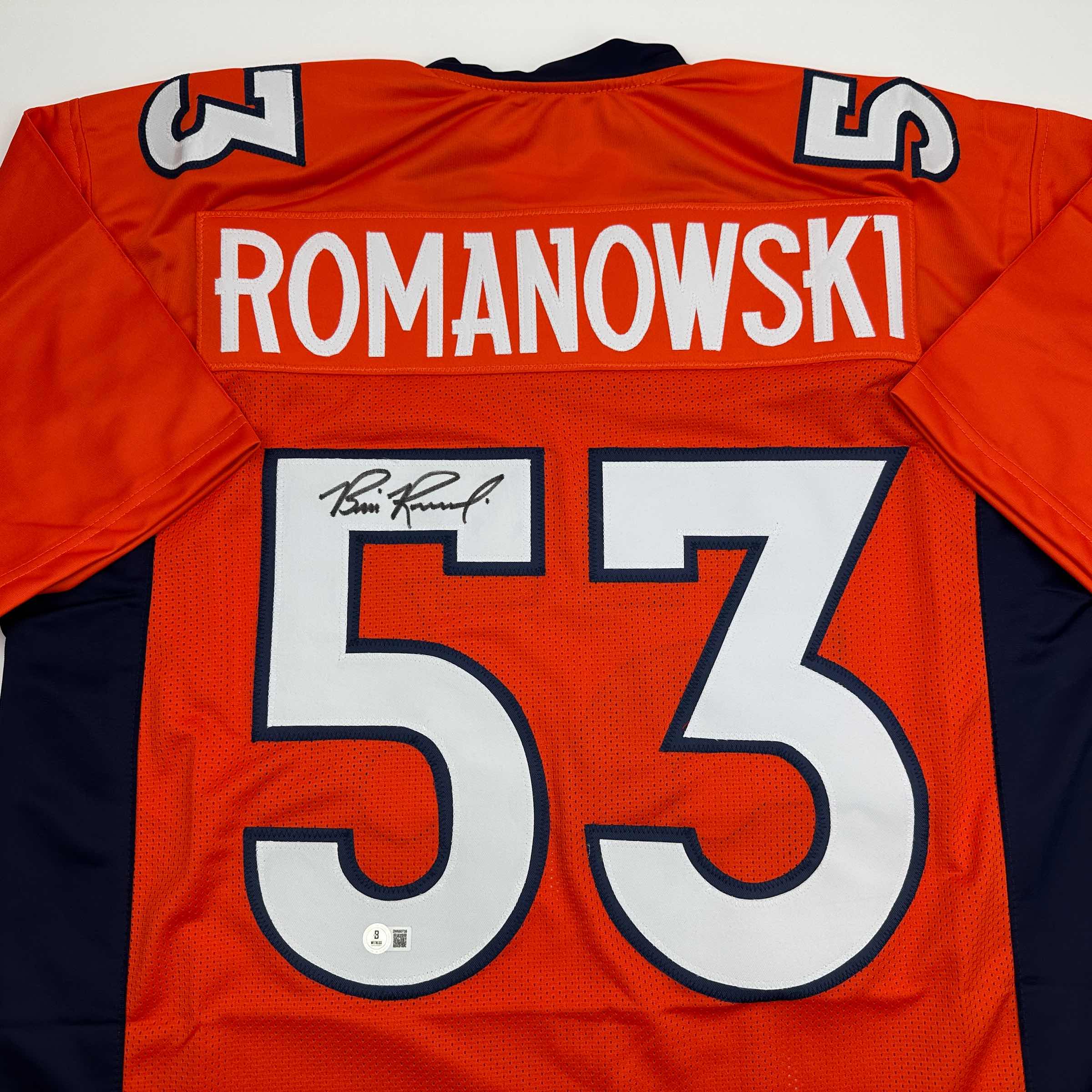 Autographed/Signed Bill Romanowski Denver Orange Football Jersey Beckett BAS COA
