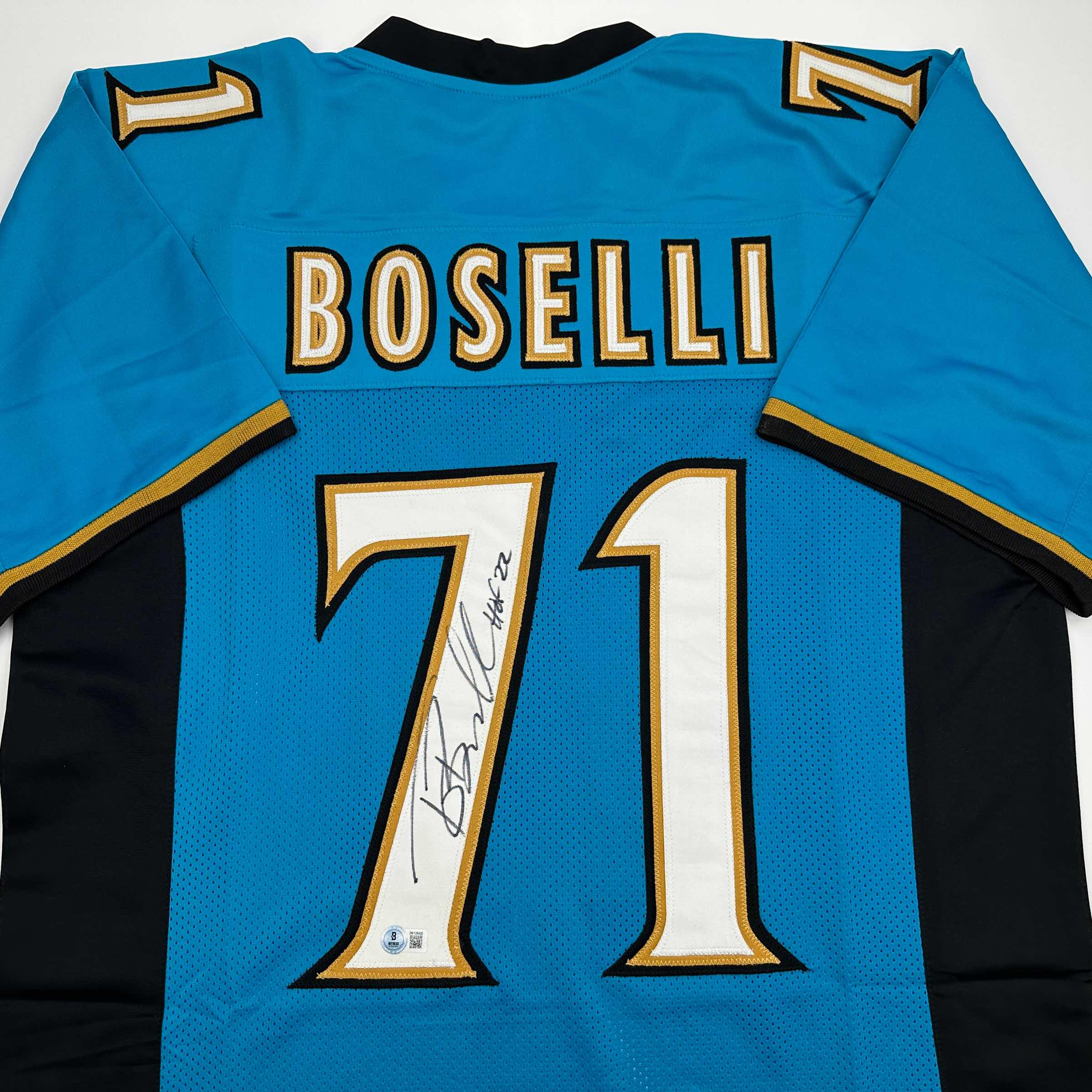Autographed/Signed Tony Boselli HOF 22 Jacksonville Teal Football Jersey Beckett BAS COA