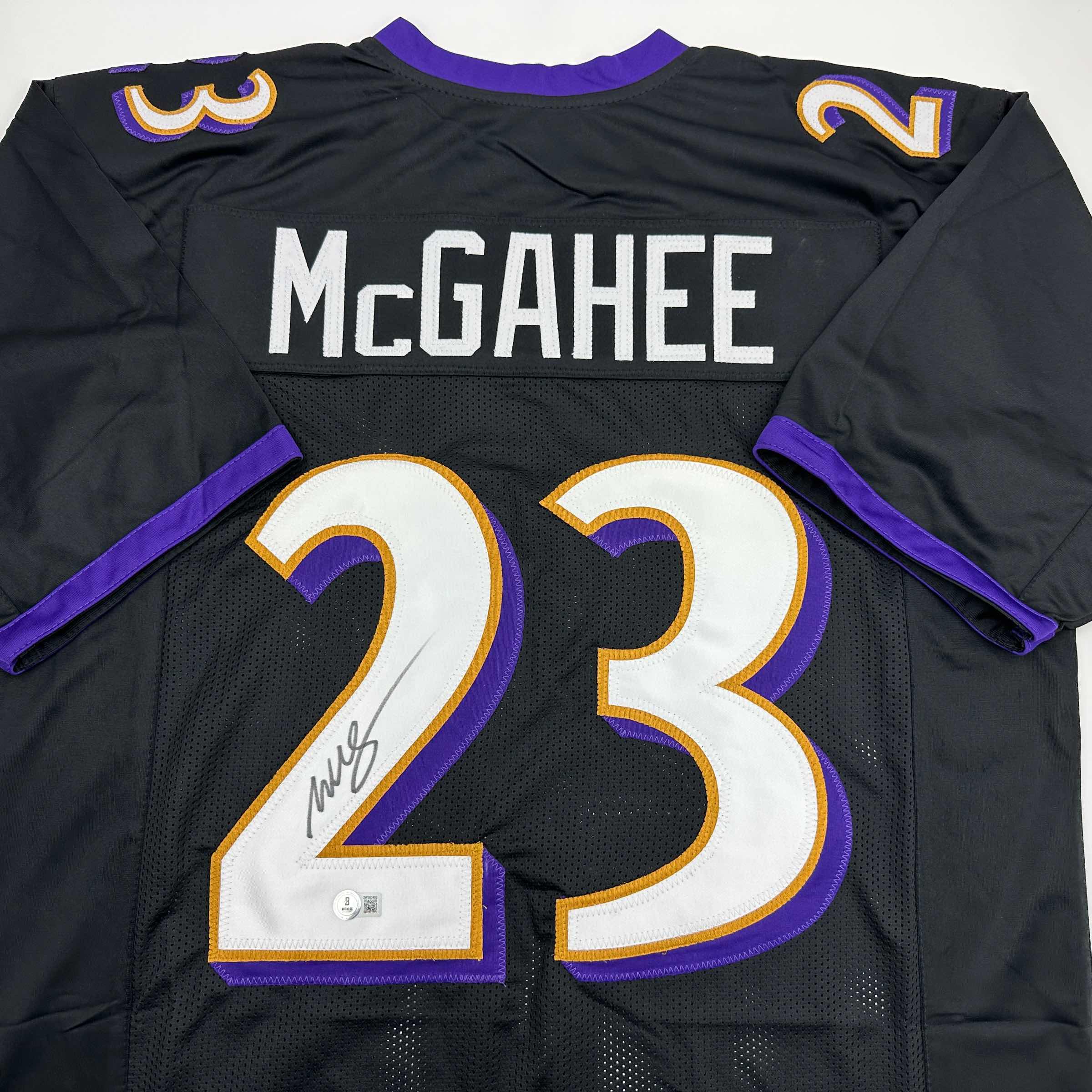 Autographed/Signed Willis McGahee Baltimore Black Football Jersey Beckett BAS COA