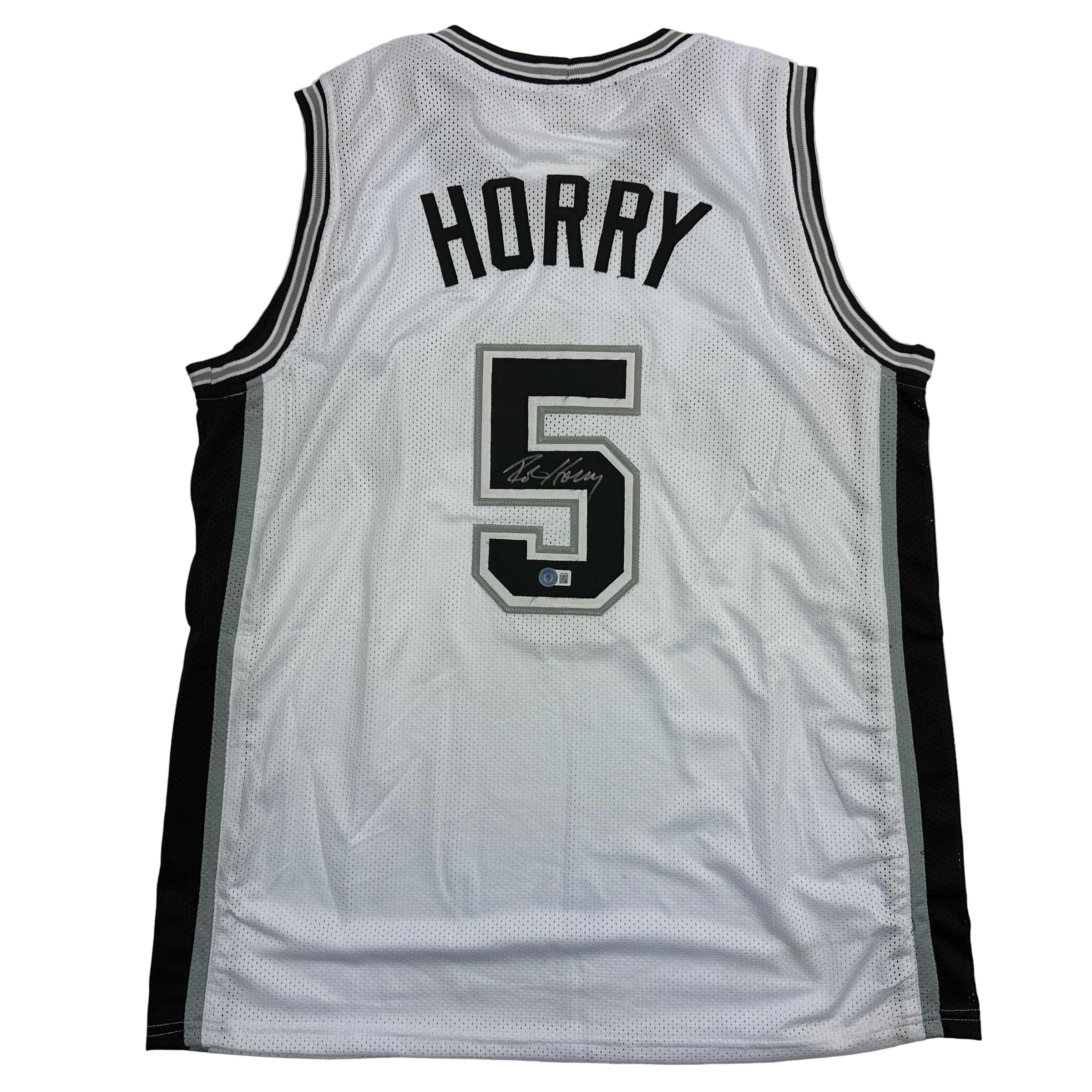 Autographed/Signed Robert Horry San Antonio White Basketball Jersey Beckett BAS COA