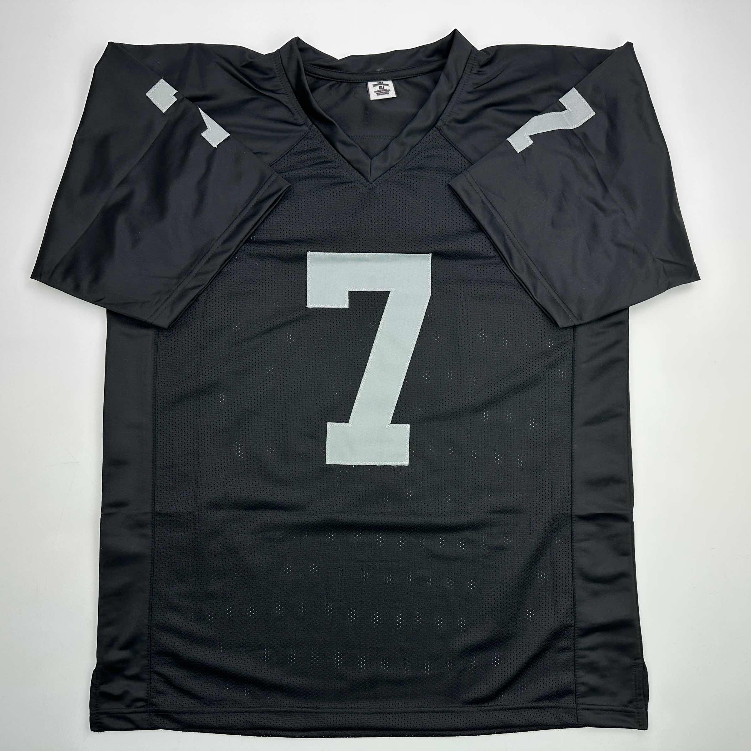 Autographed/Signed Geno Smith Oakland Black Football Jersey Beckett BAS COA