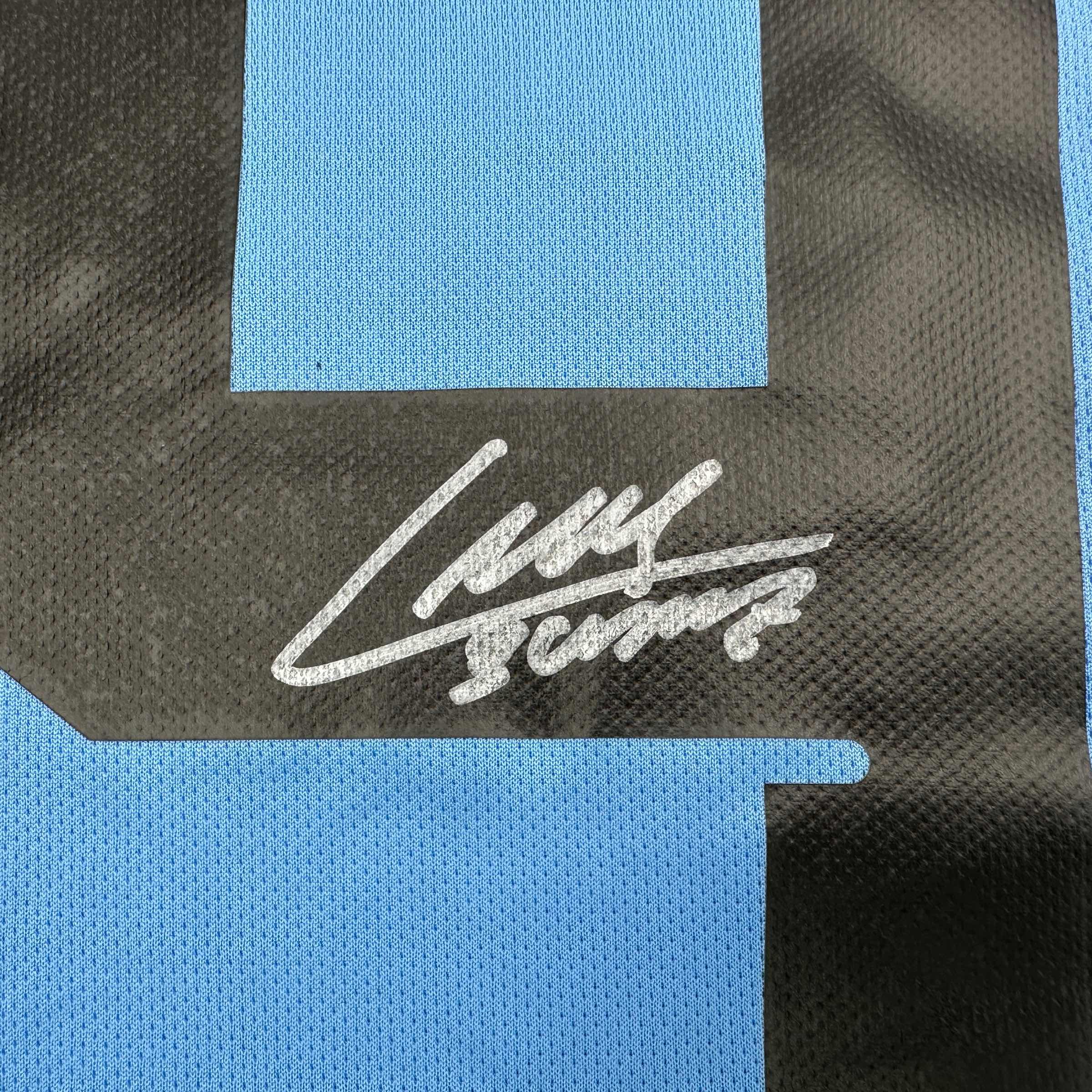 Autographed/Signed Luis Suarez Uruguay Blue World Cup Soccer Futbol Jersey Beckett BAS COA