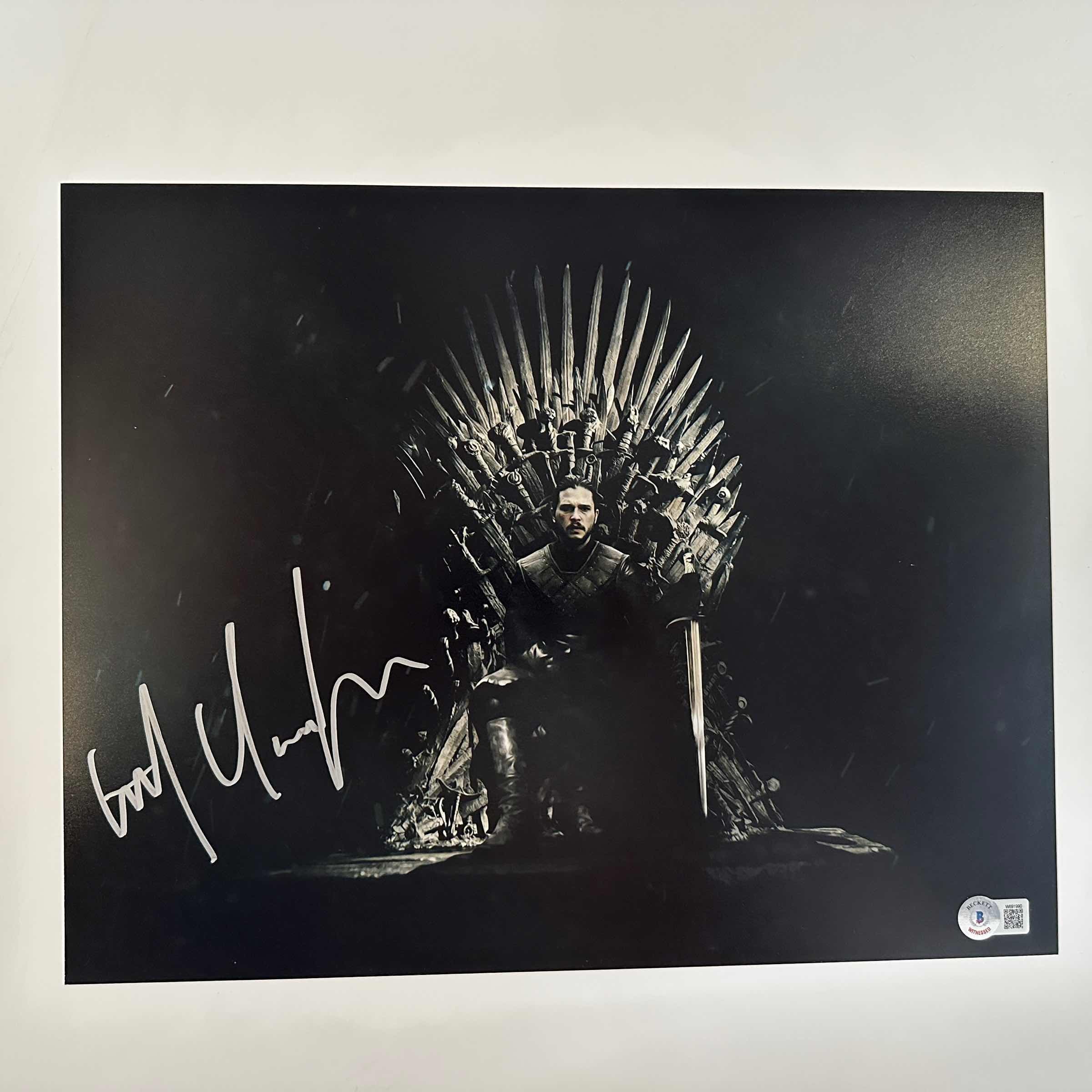 Autographed/Signed Kit Harrington Jon Snow Game of Thrones Iron Throne 11x14 Photo Beckett BAS COA #1