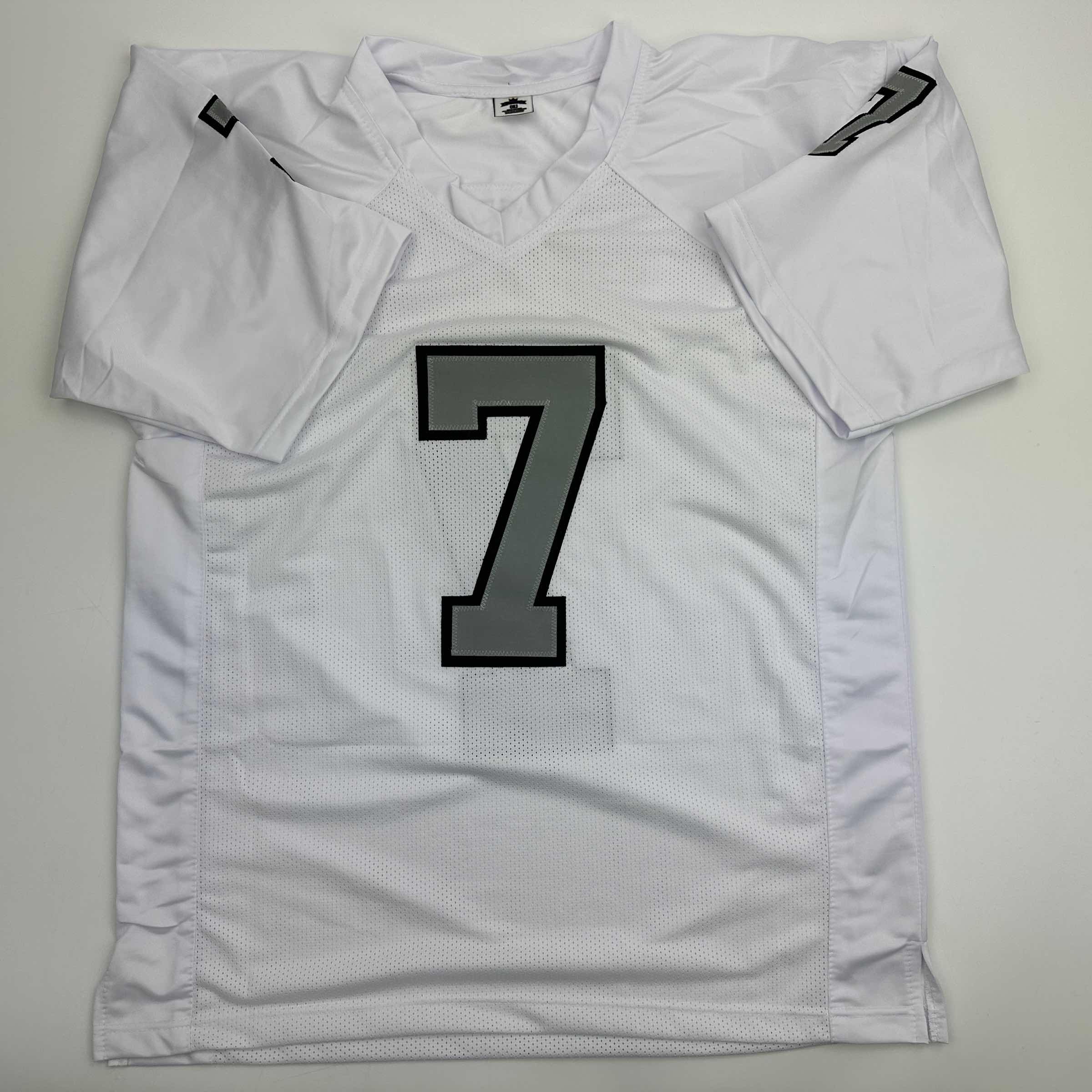 Autographed/Signed Geno Smith Oakland White Color Rush Football Jersey Beckett BAS COA