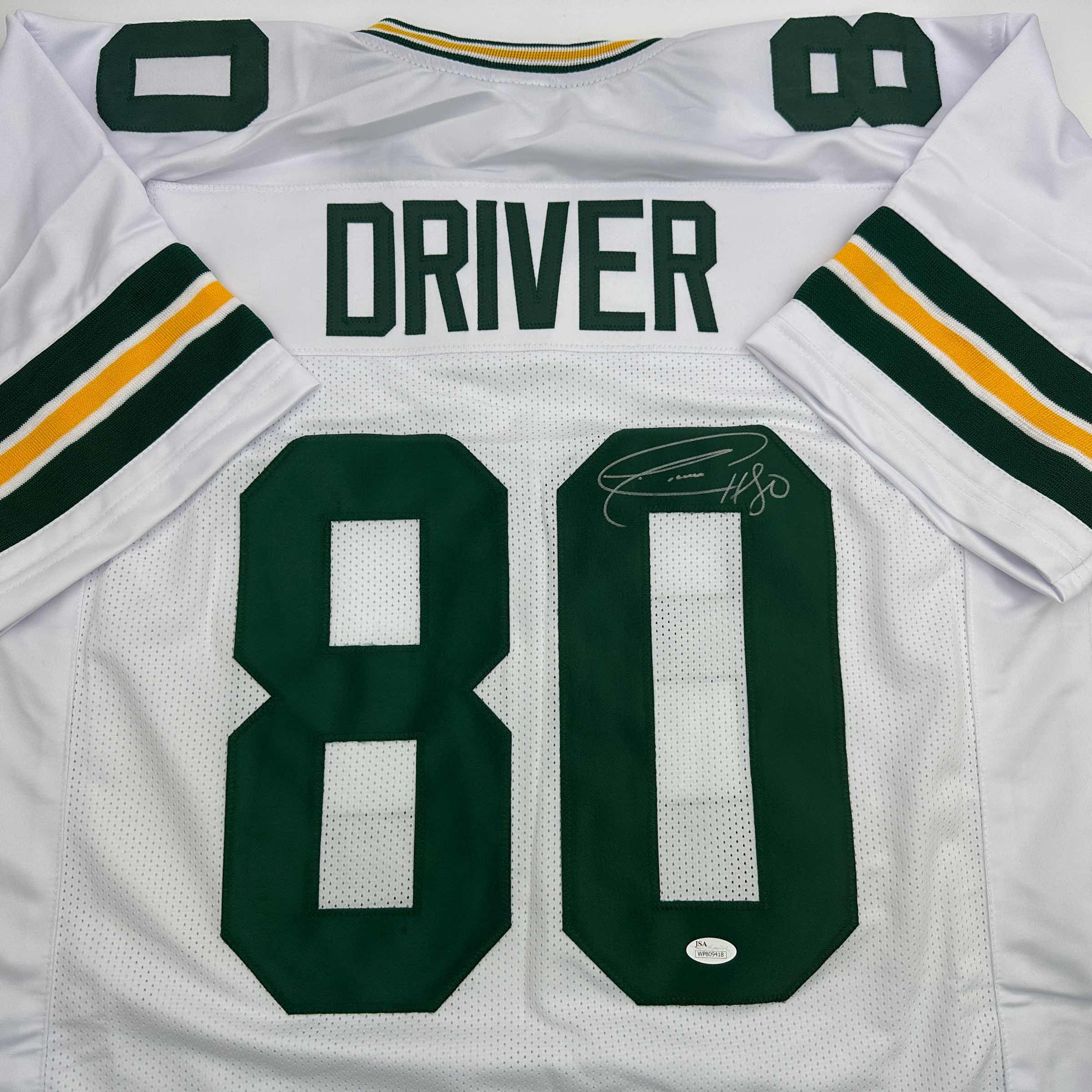 Autographed/Signed Donald Driver Green Bay White Football Jersey JSA COA