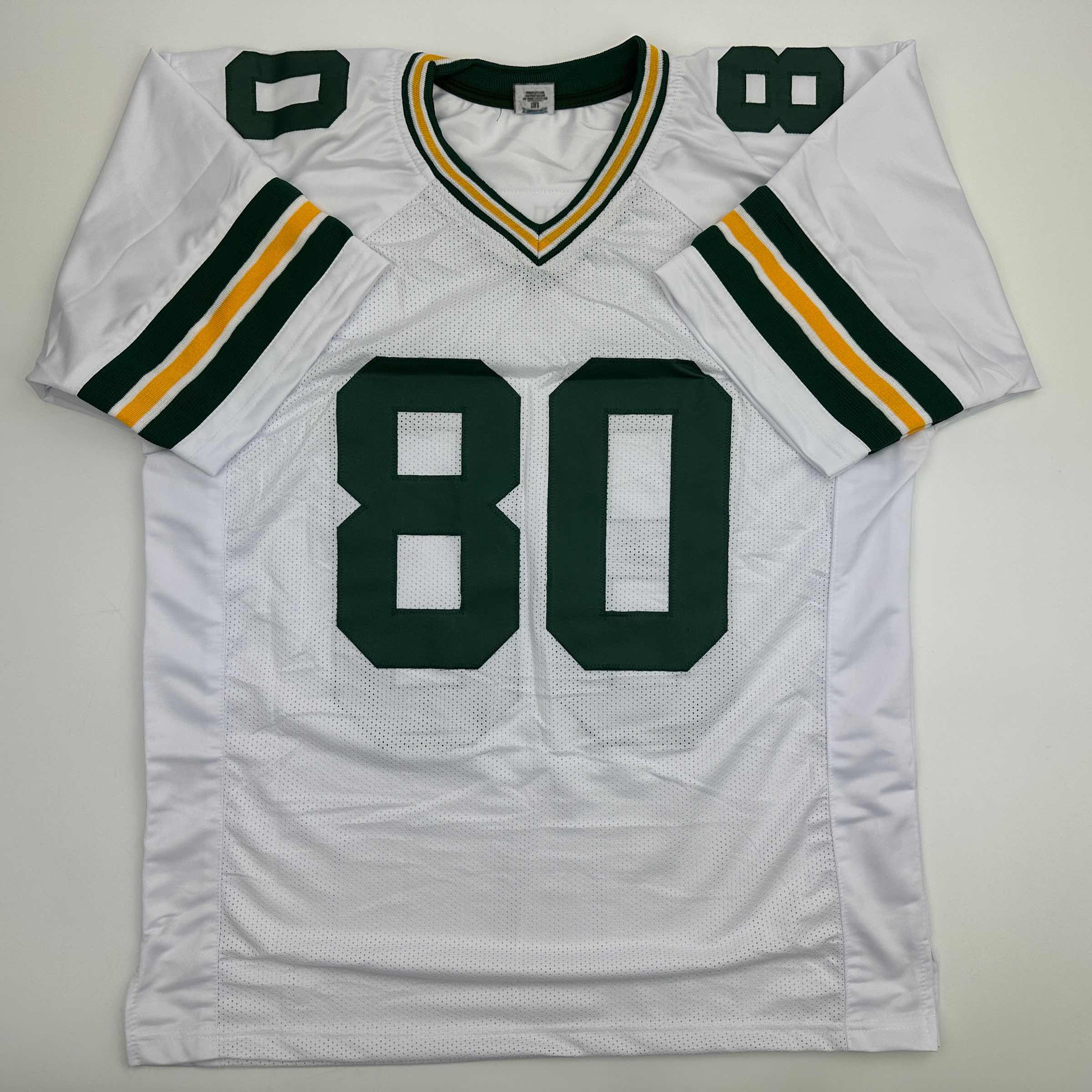 Autographed/Signed Donald Driver Green Bay White Football Jersey JSA COA