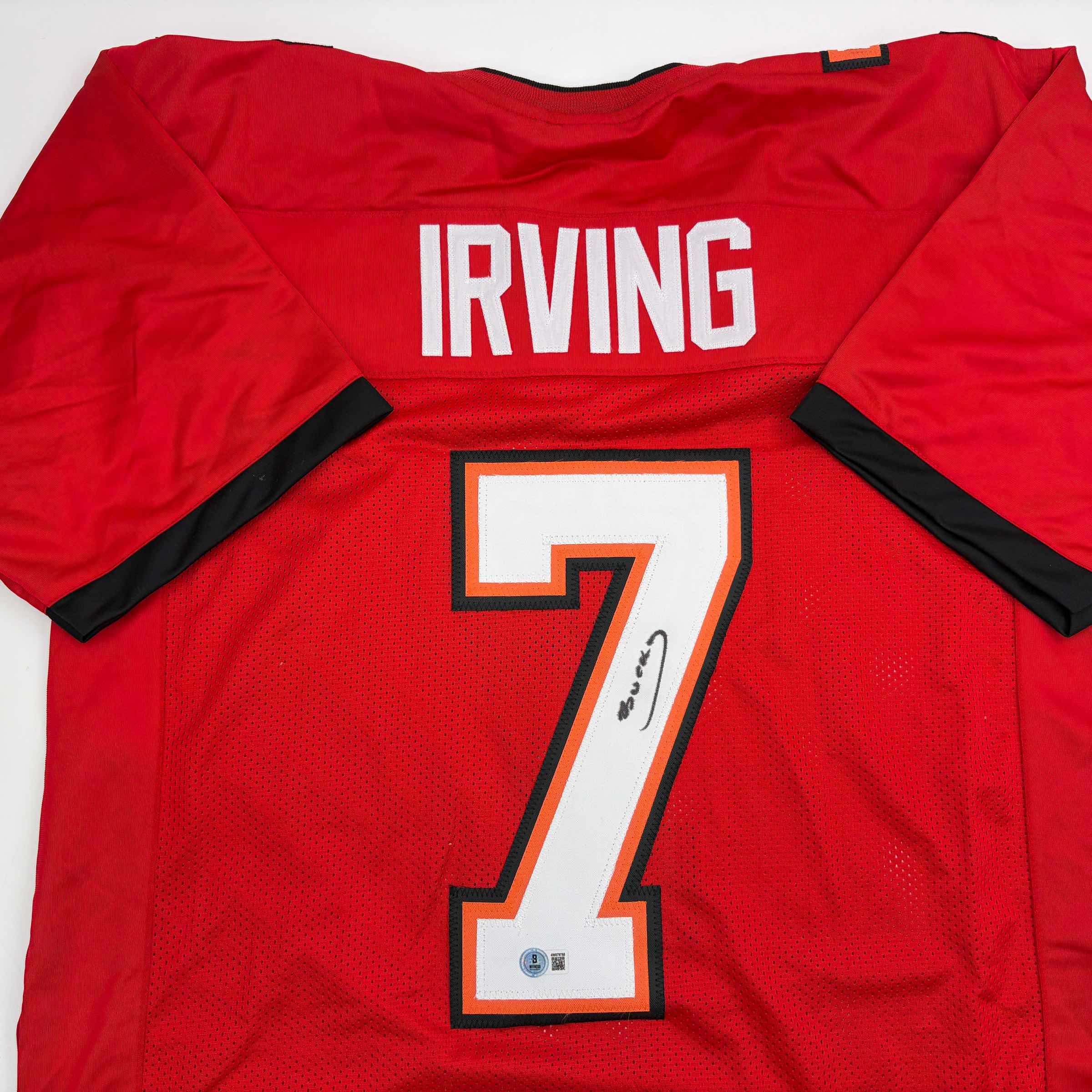 Autographed/Signed Bucky Irving Tampa Bay Red Football Jersey Beckett BAS COA