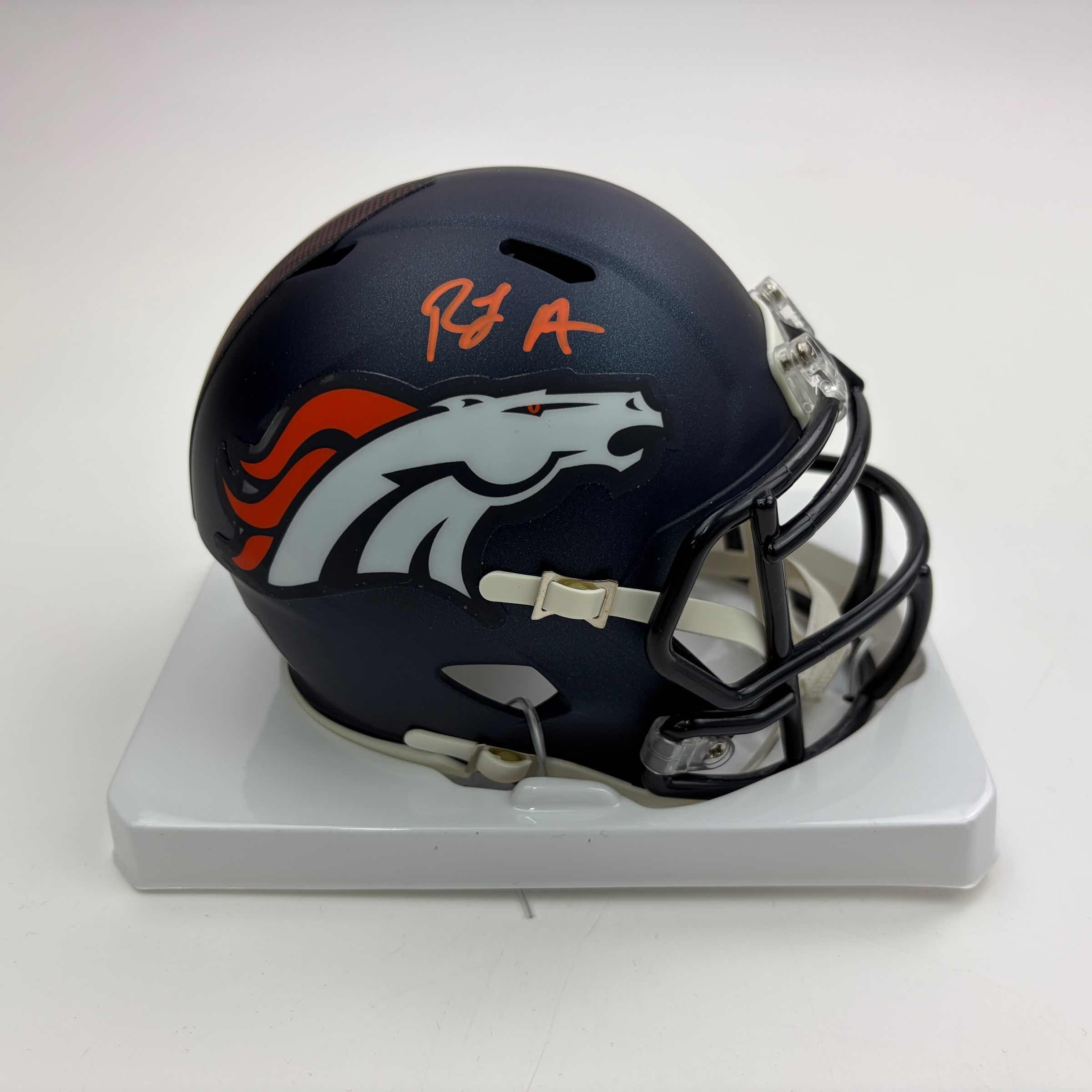 Autographed/Signed RJ R.J. Harvey Denver Broncos Speed Mini Football Helmet JSA COA