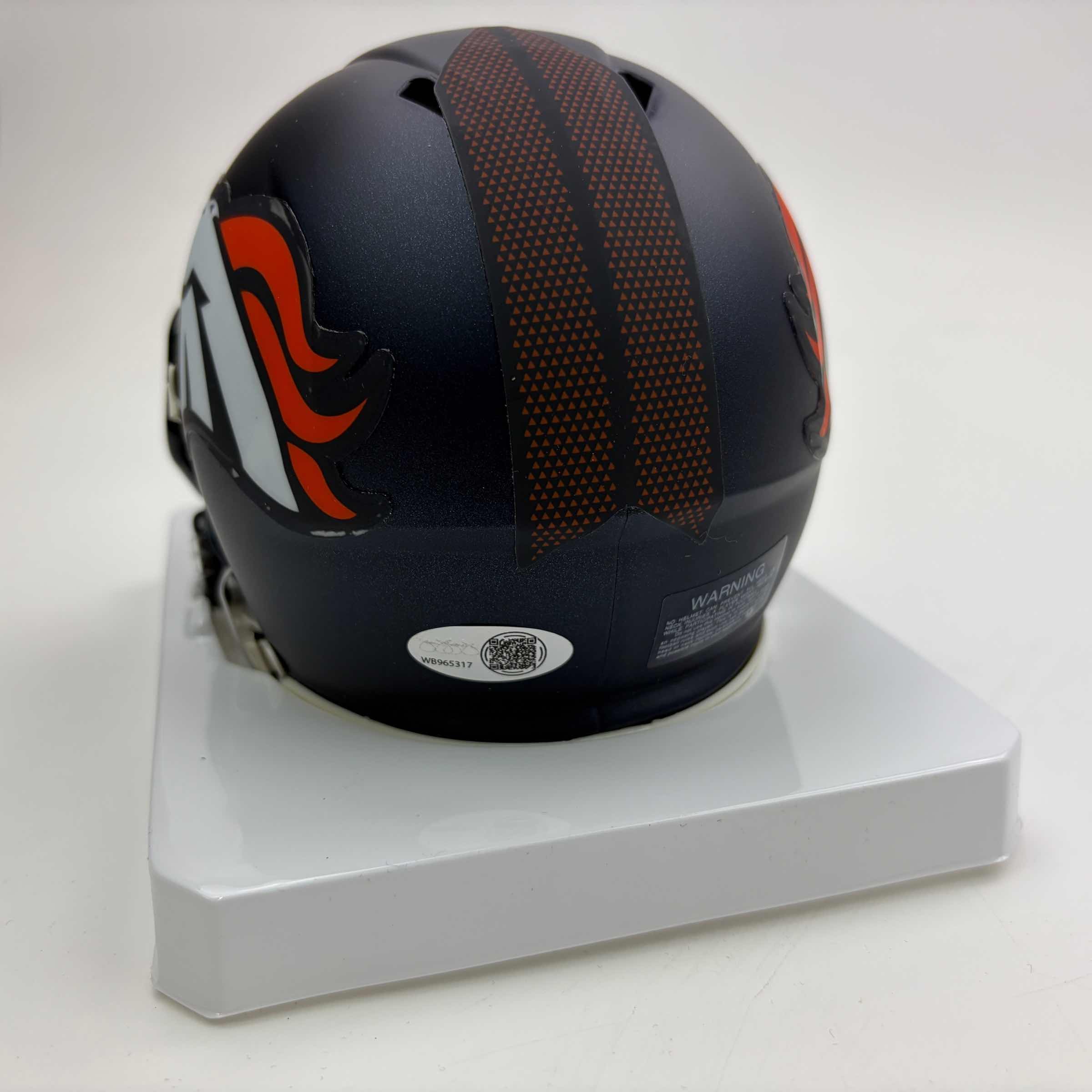 Autographed/Signed RJ R.J. Harvey Denver Broncos Speed Mini Football Helmet JSA COA