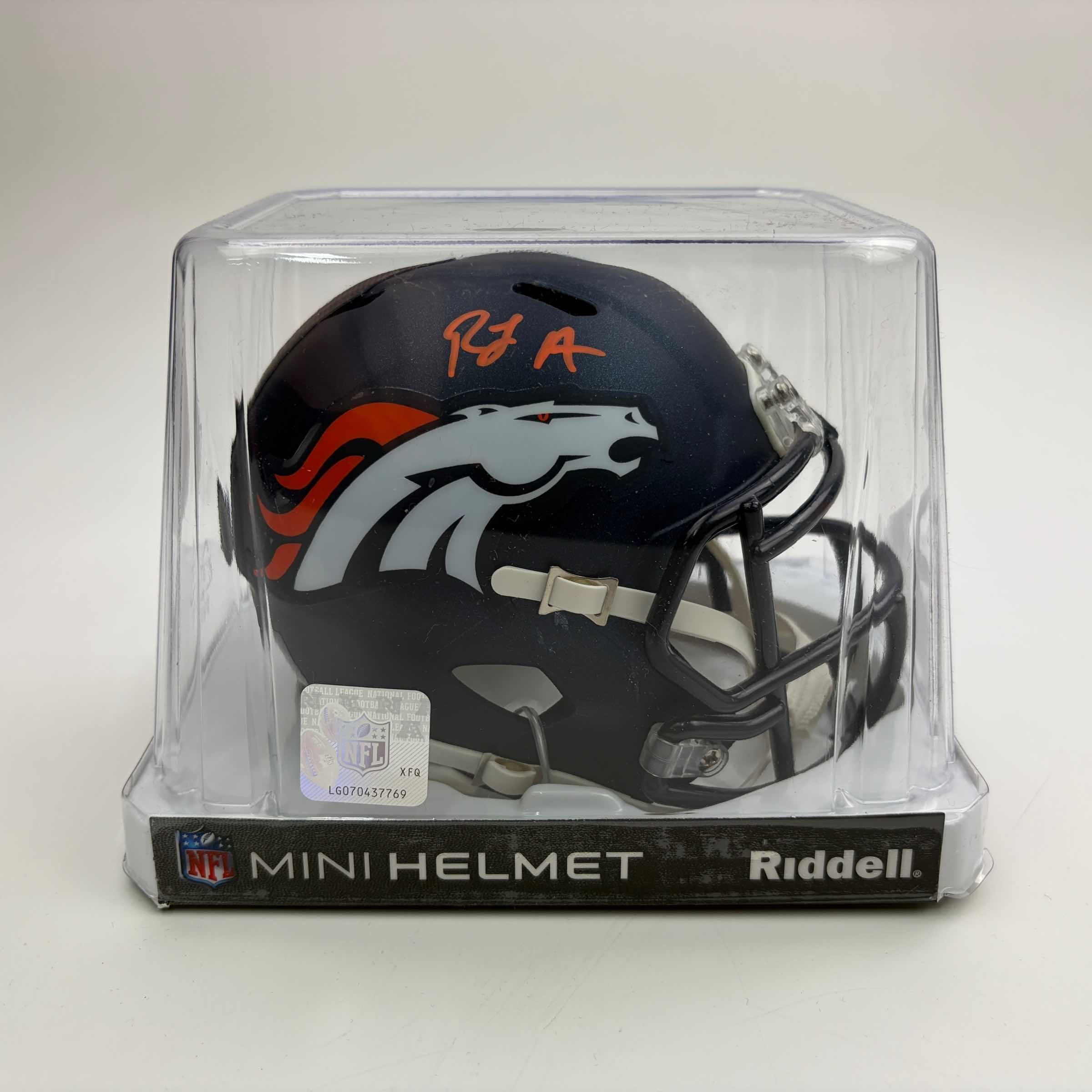 Autographed/Signed RJ R.J. Harvey Denver Broncos Speed Mini Football Helmet JSA COA