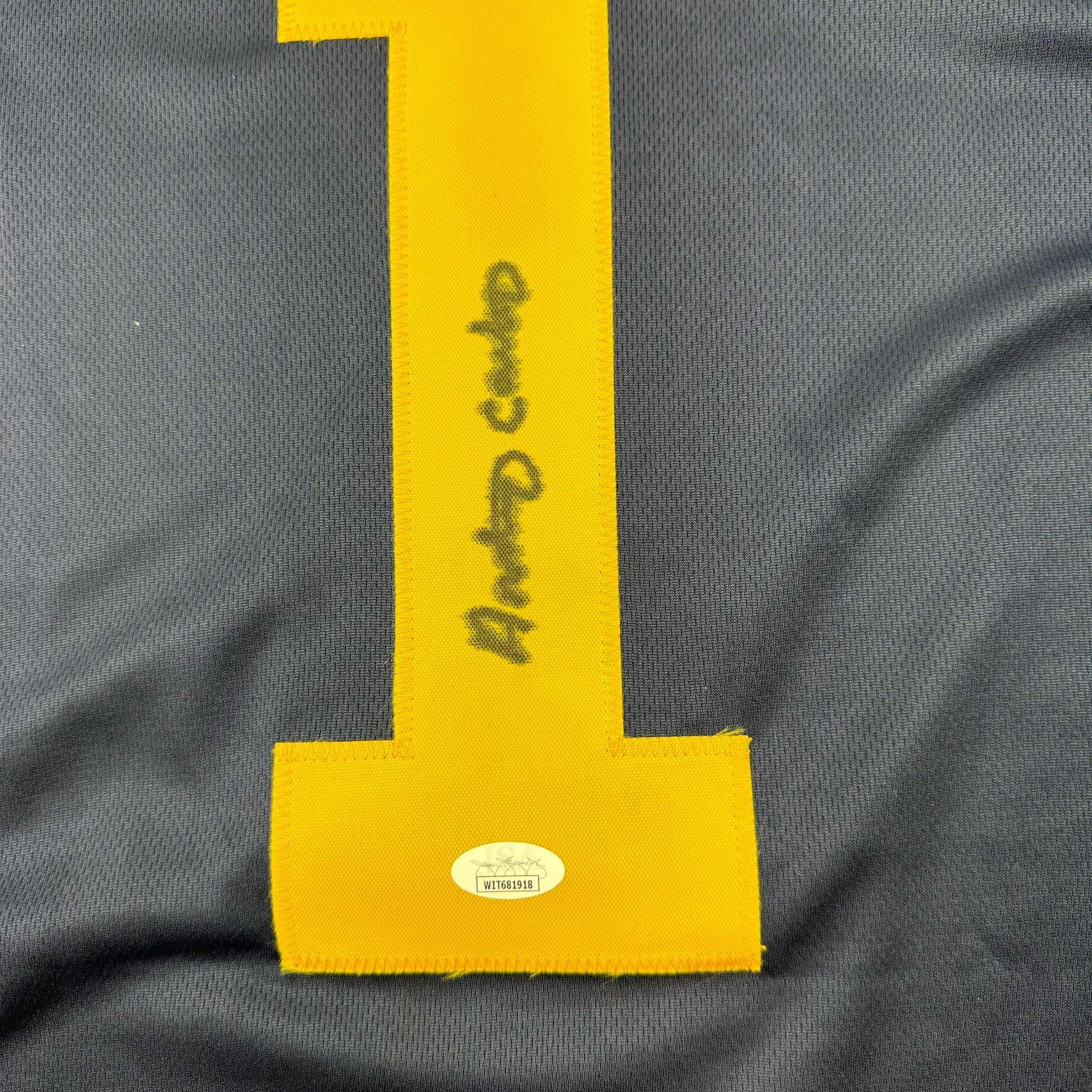 Framed Autographed/Signed Anthony Carter 35x39 Michigan Blue College Football Jersey JSA COA
