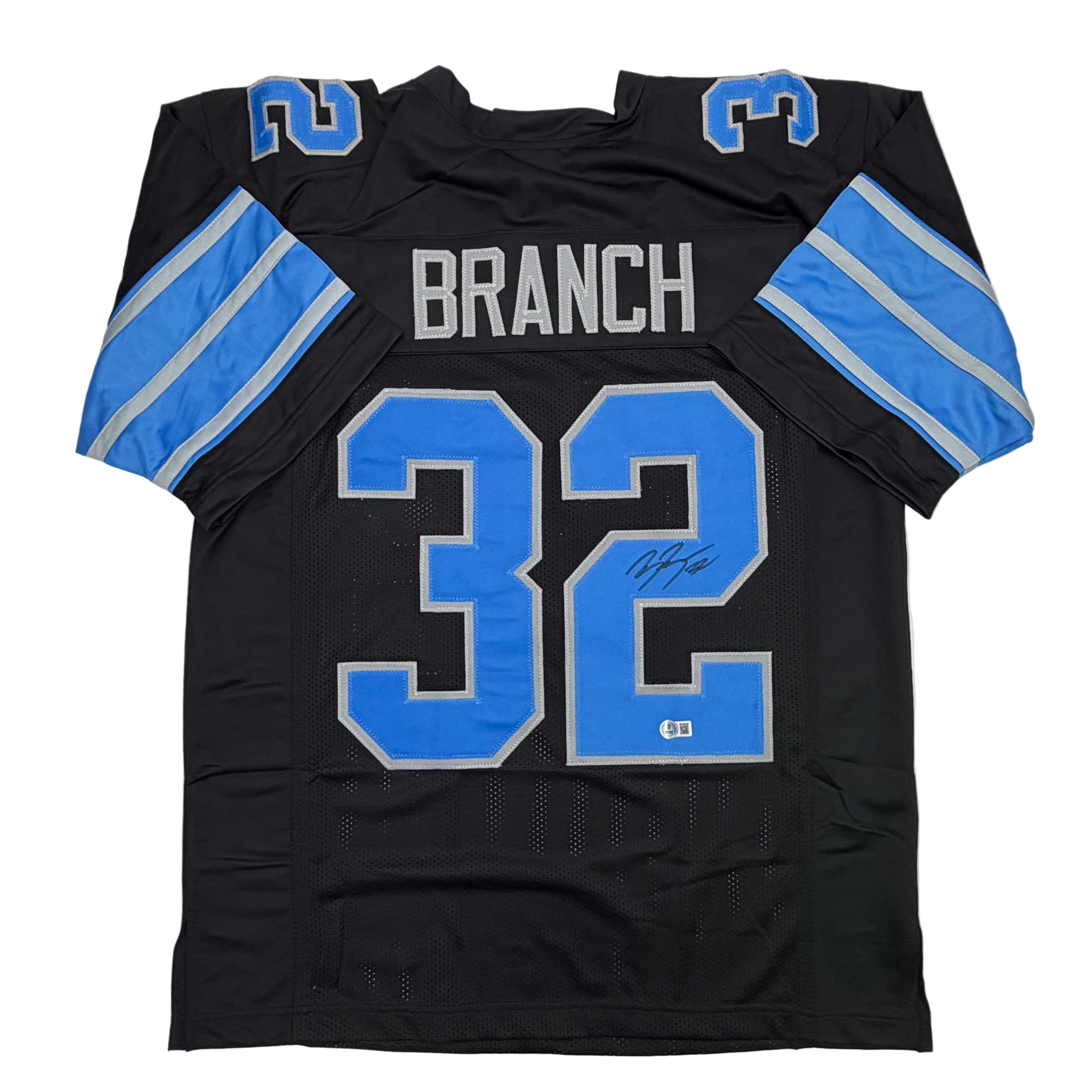 Autographed/Signed Brian Branch Detroit Black Football Jersey Beckett BAS COA