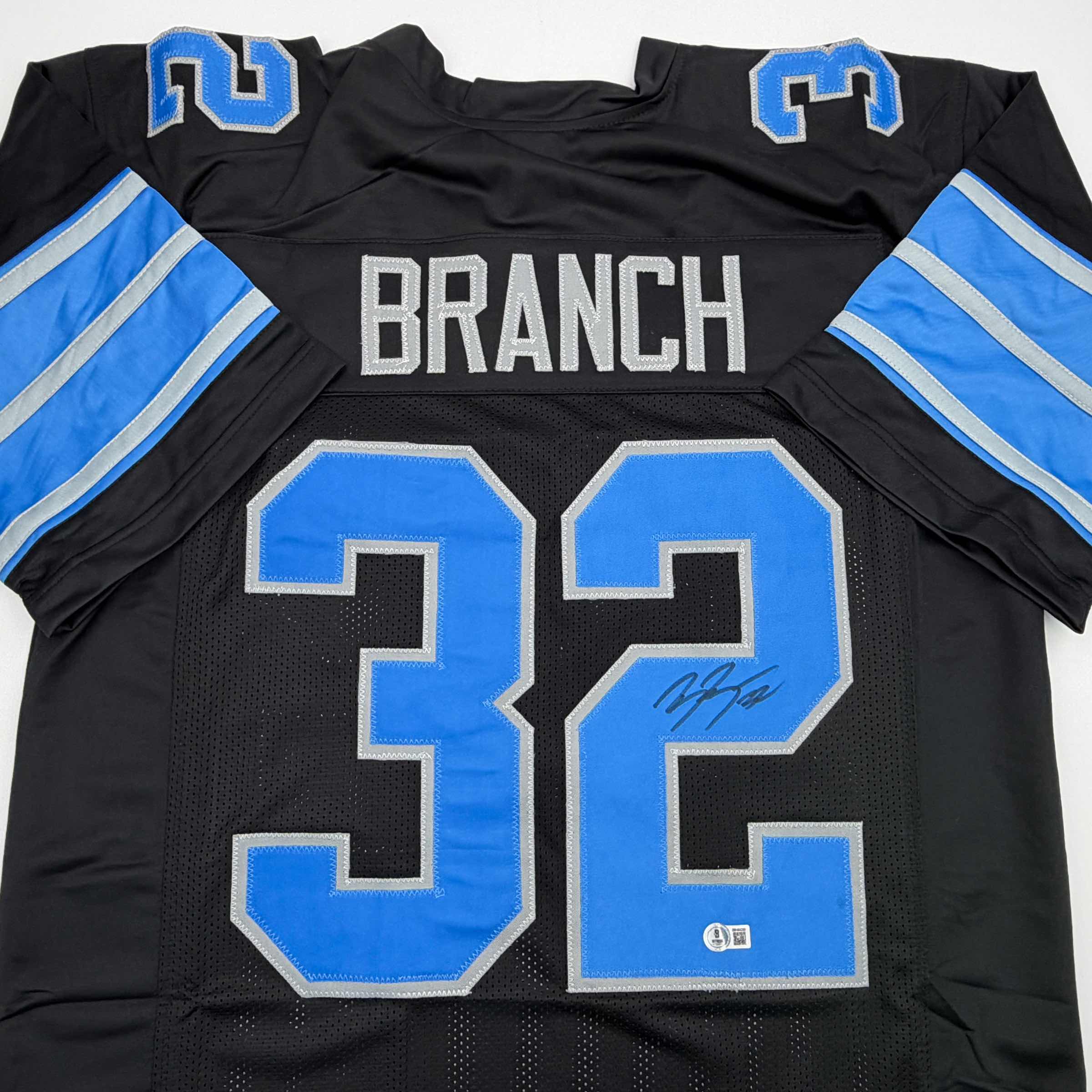 Autographed/Signed Brian Branch Detroit Black Football Jersey Beckett BAS COA